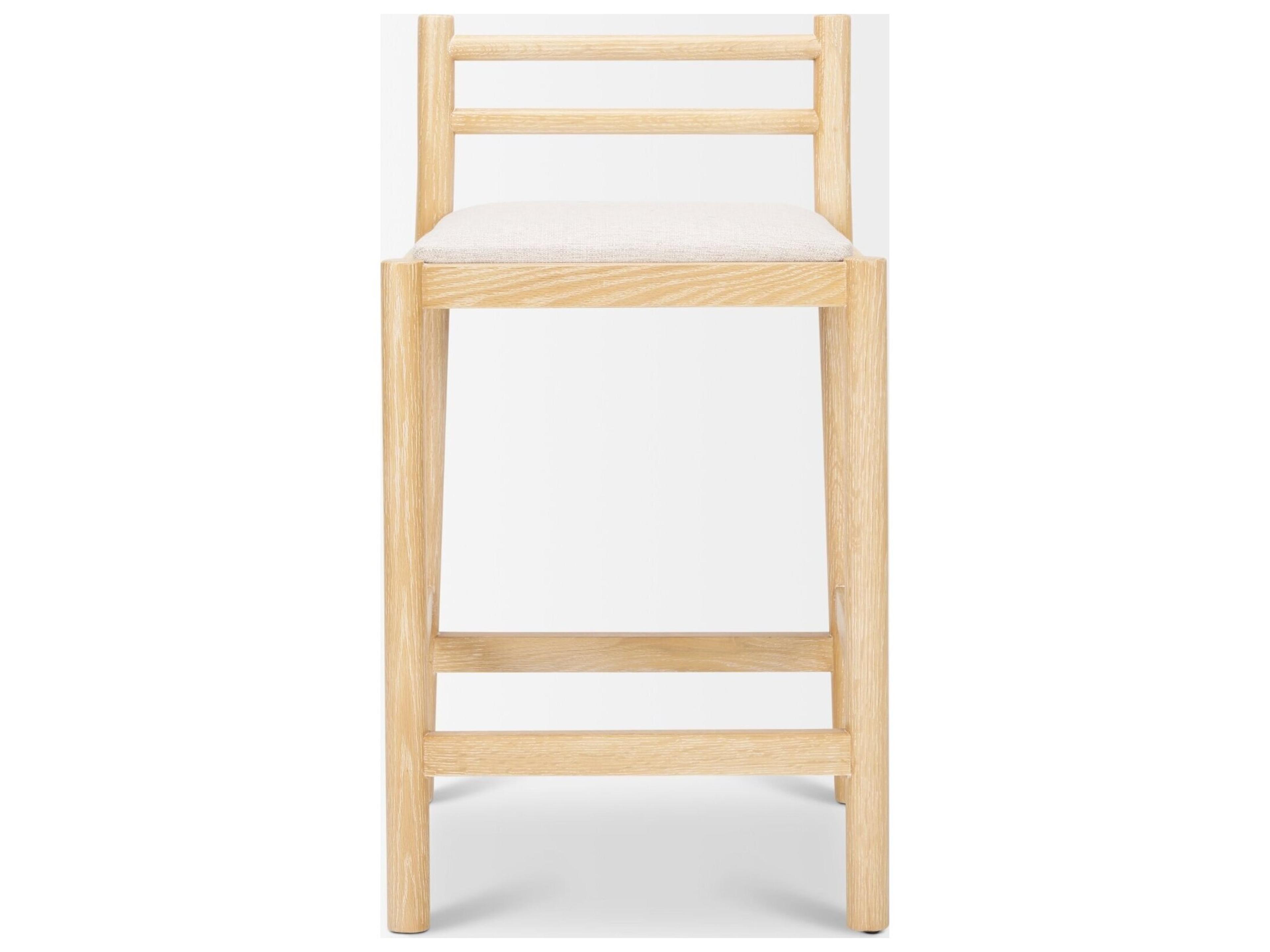 Mercana Sam Counter Stool W/ Light Brown Wood Frame and Beige Upholstered Seat