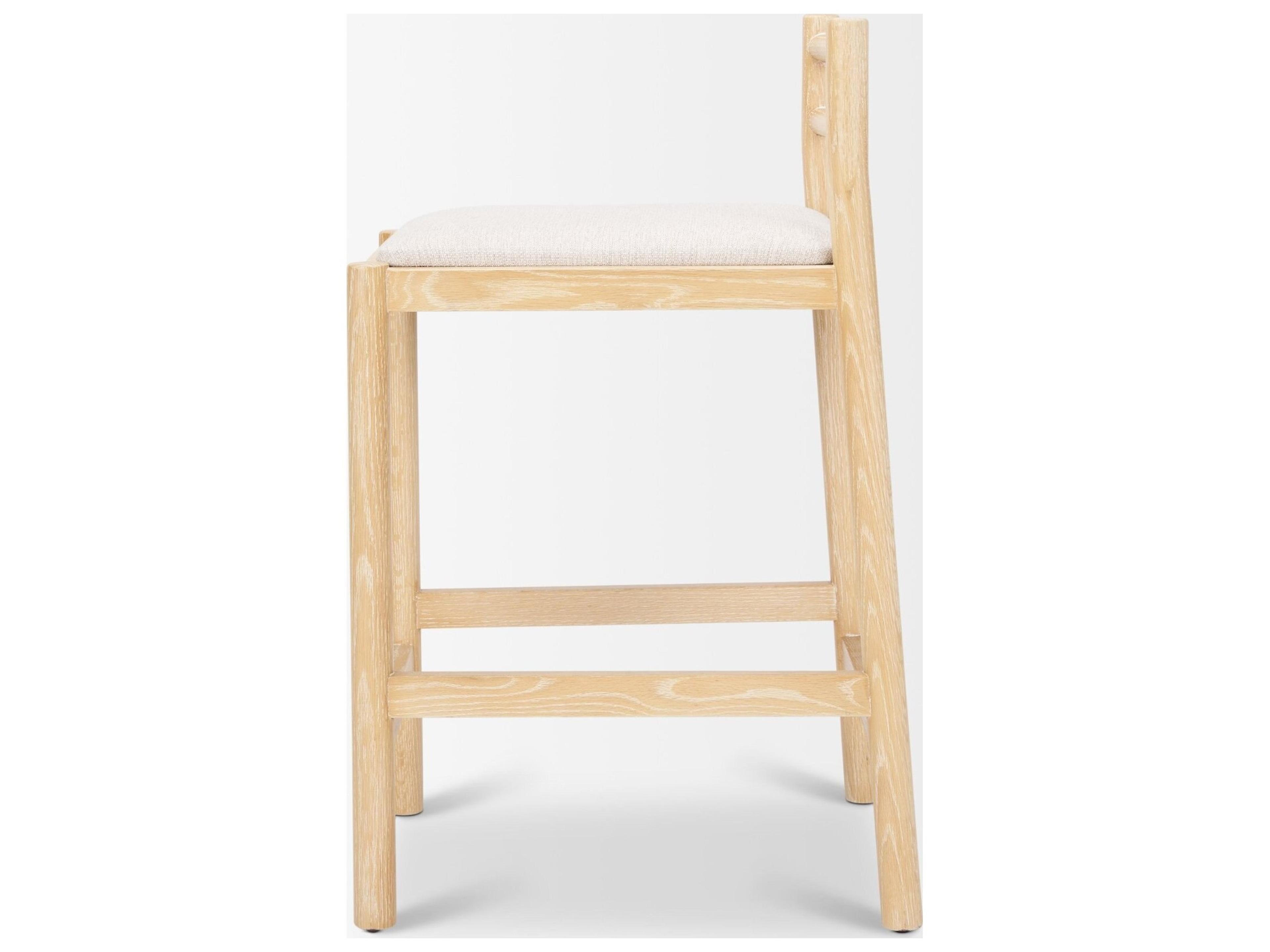 Mercana Sam Counter Stool W/ Light Brown Wood Frame and Beige Upholstered Seat