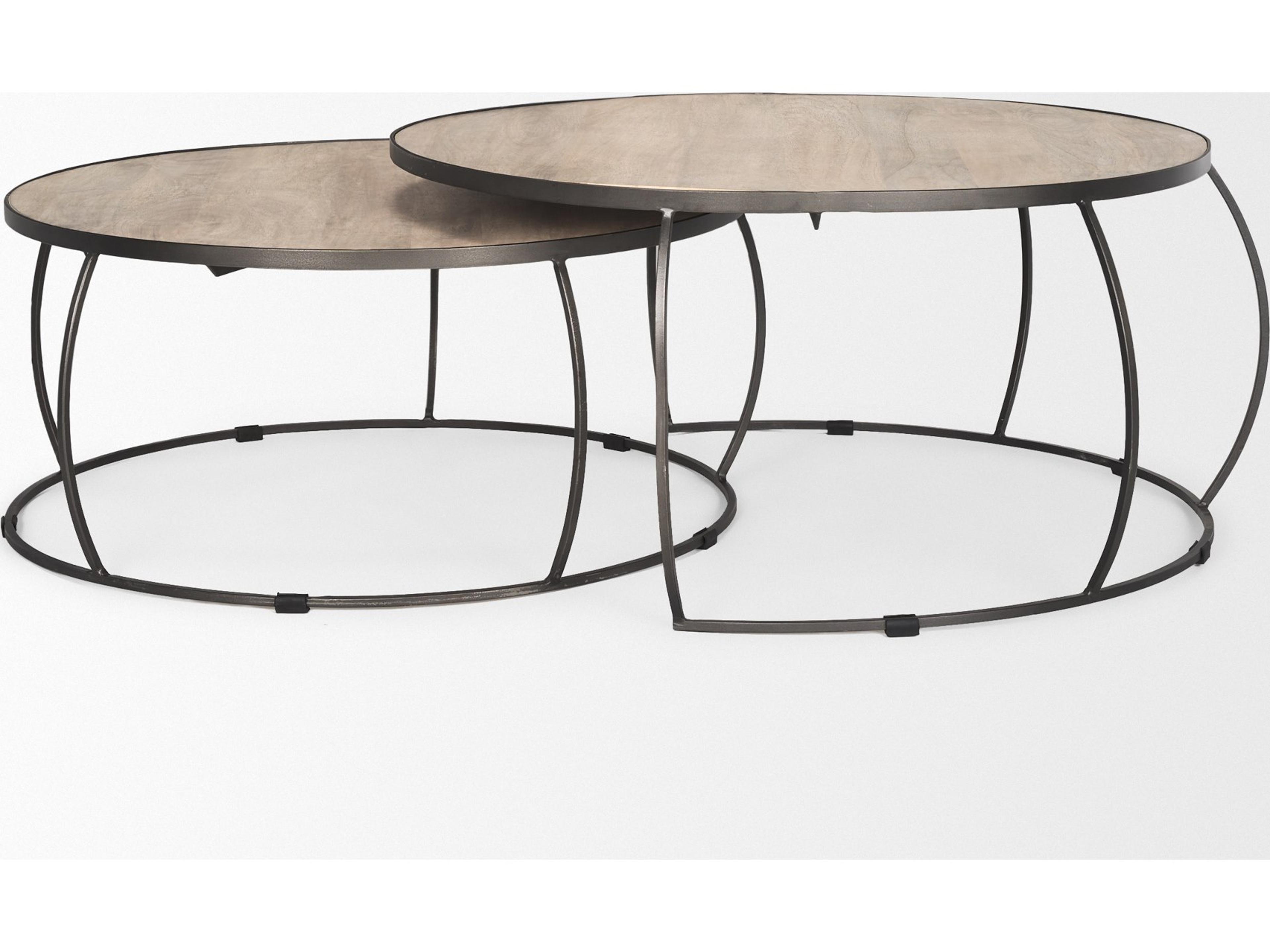 Mercana Clapp Round Light Brown W/ White Wash Wood and Silver Metal Nesting Coffee Tables (Set of 2)