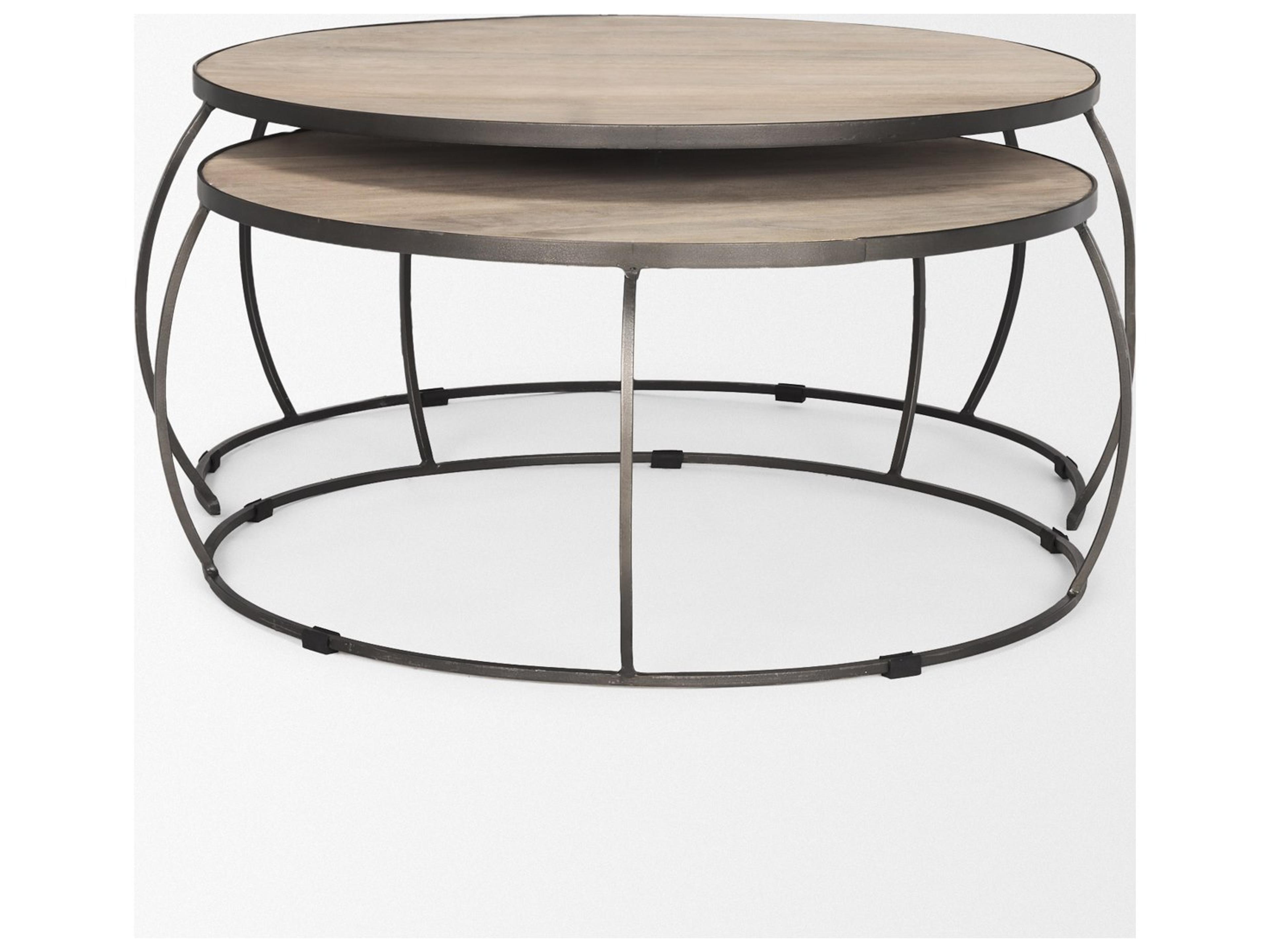 Mercana Clapp Round Light Brown W/ White Wash Wood and Silver Metal Nesting Coffee Tables (Set of 2)