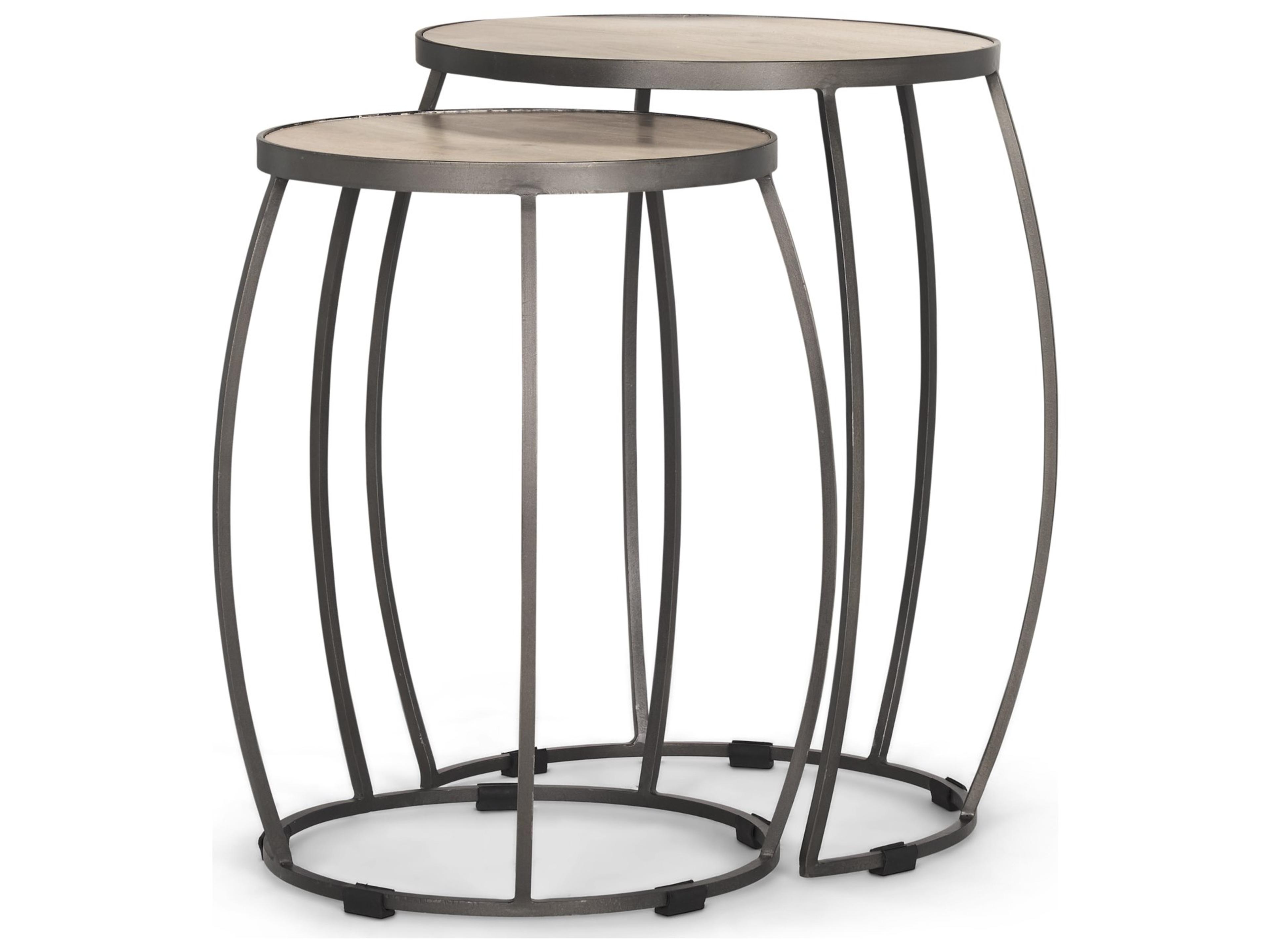 Clapp Round Light Brown W/ White Wash Wood and Silver Metal Nesting Accent Tables (Set of 2)