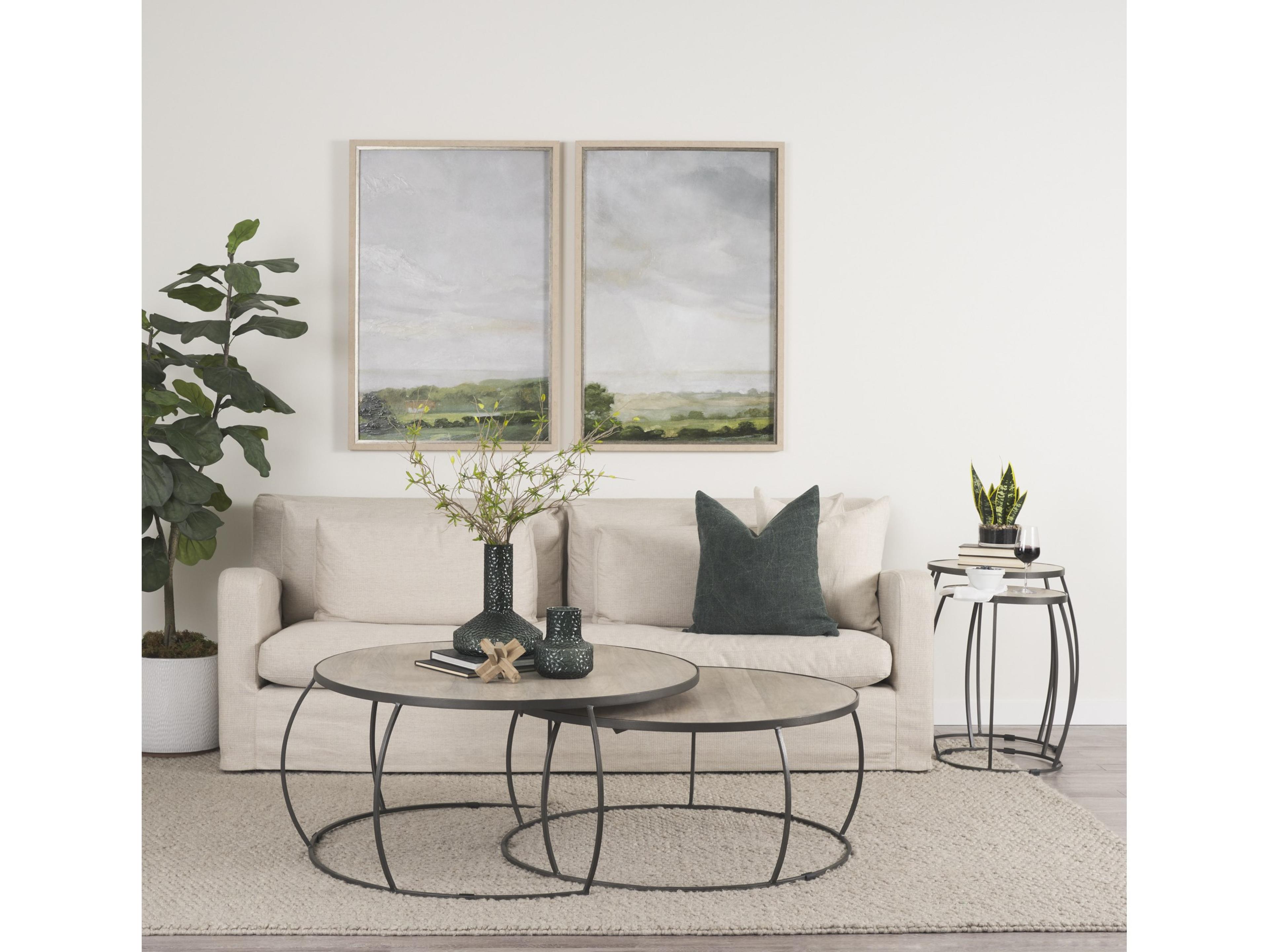 Mercana Clapp Round Light Brown W/ White Wash Wood and Silver Metal Nesting Accent Tables (Set of 2)