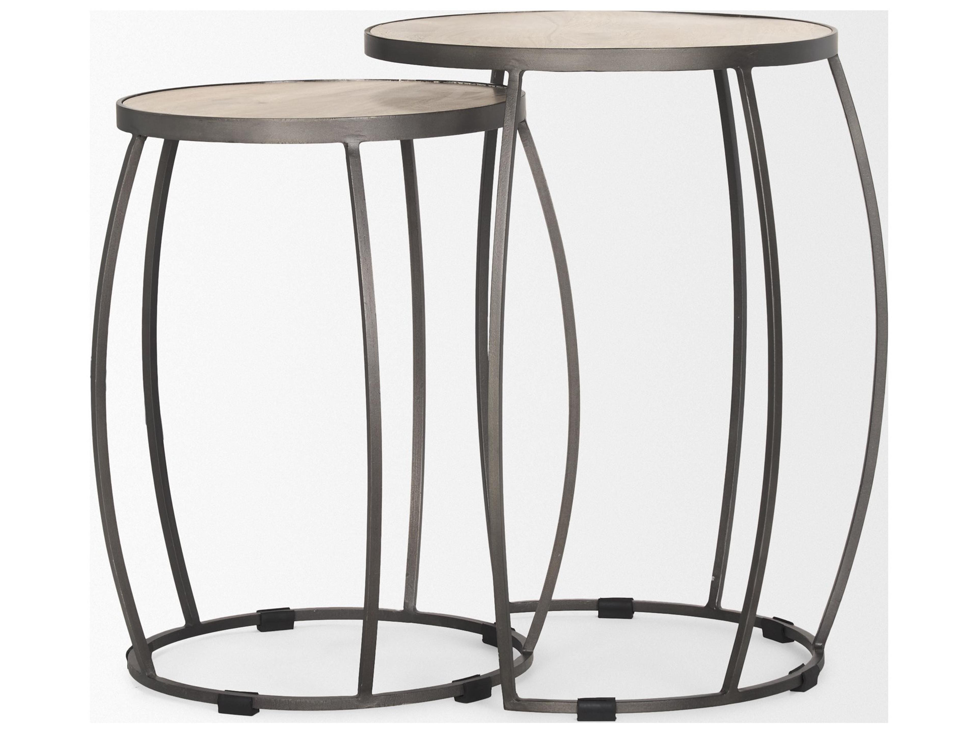 Mercana Clapp Round Light Brown W/ White Wash Wood and Silver Metal Nesting Accent Tables (Set of 2)