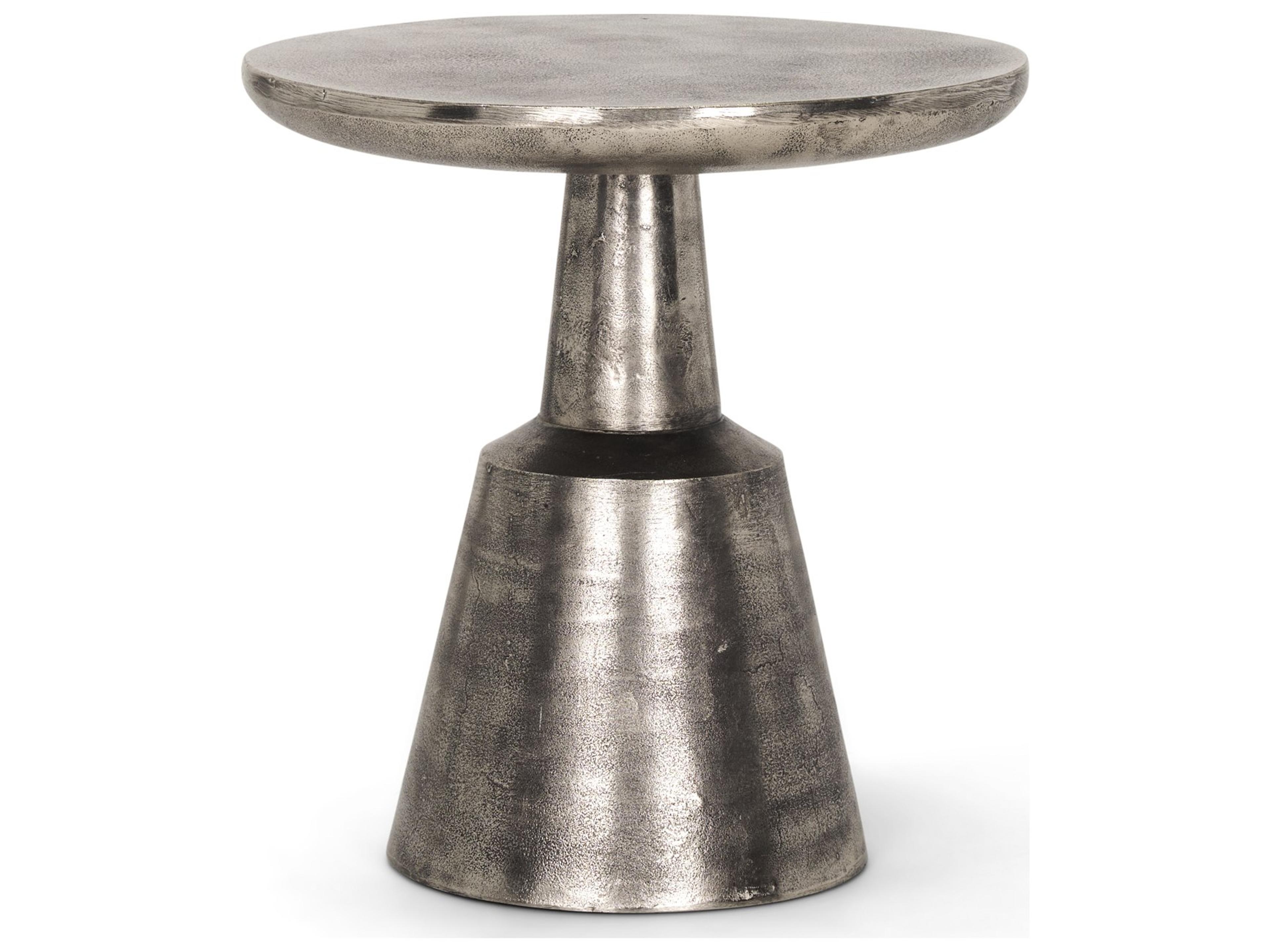 Bobbi Textured Polished Nickel Cast Aluminum Metal Accent Table