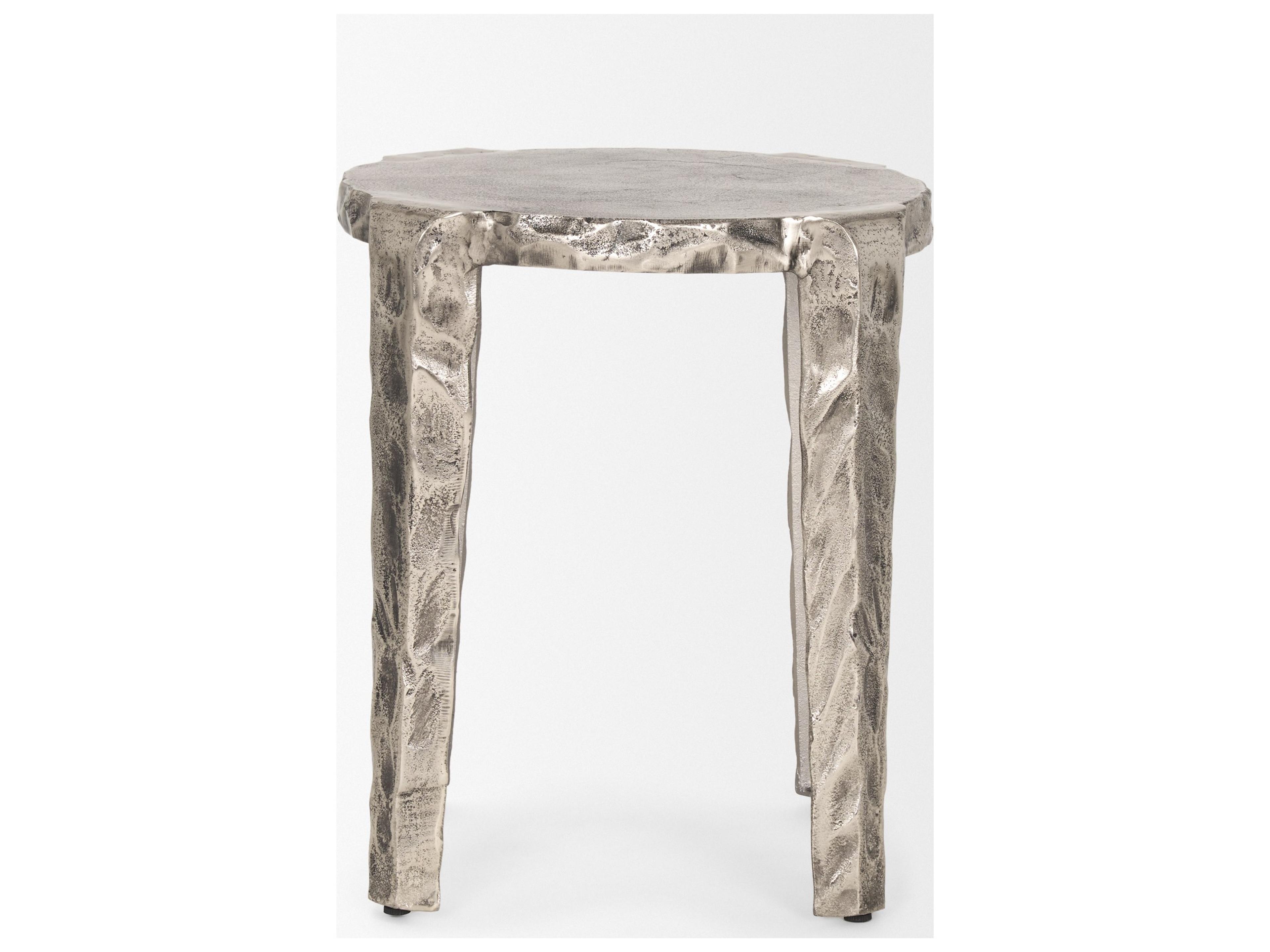 Mercana Randy Textured Silver Nickel Cast Aluminum Metal Accent Table