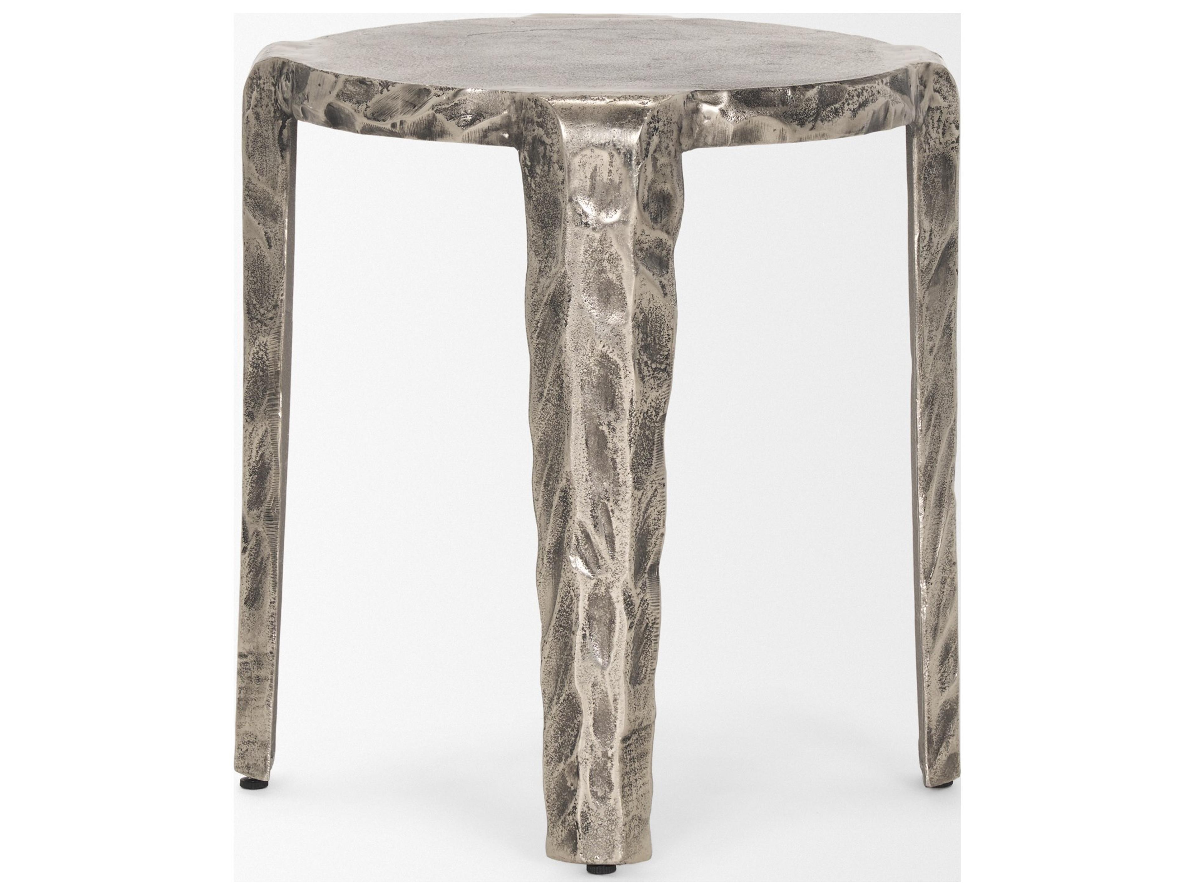 Mercana Randy Textured Silver Nickel Cast Aluminum Metal Accent Table