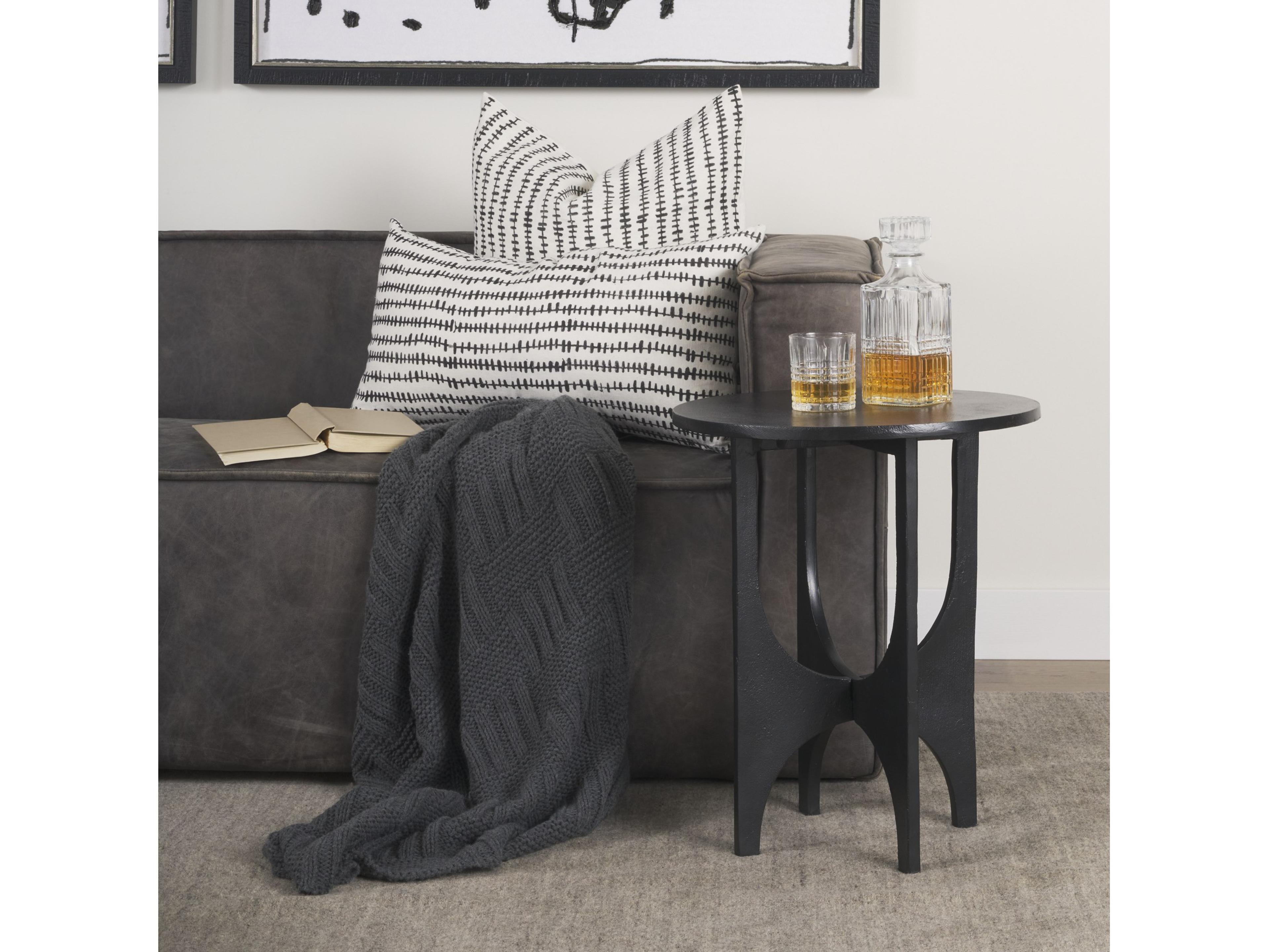 Mercana Sobi Textured Matte Black Round Metal Accent Table