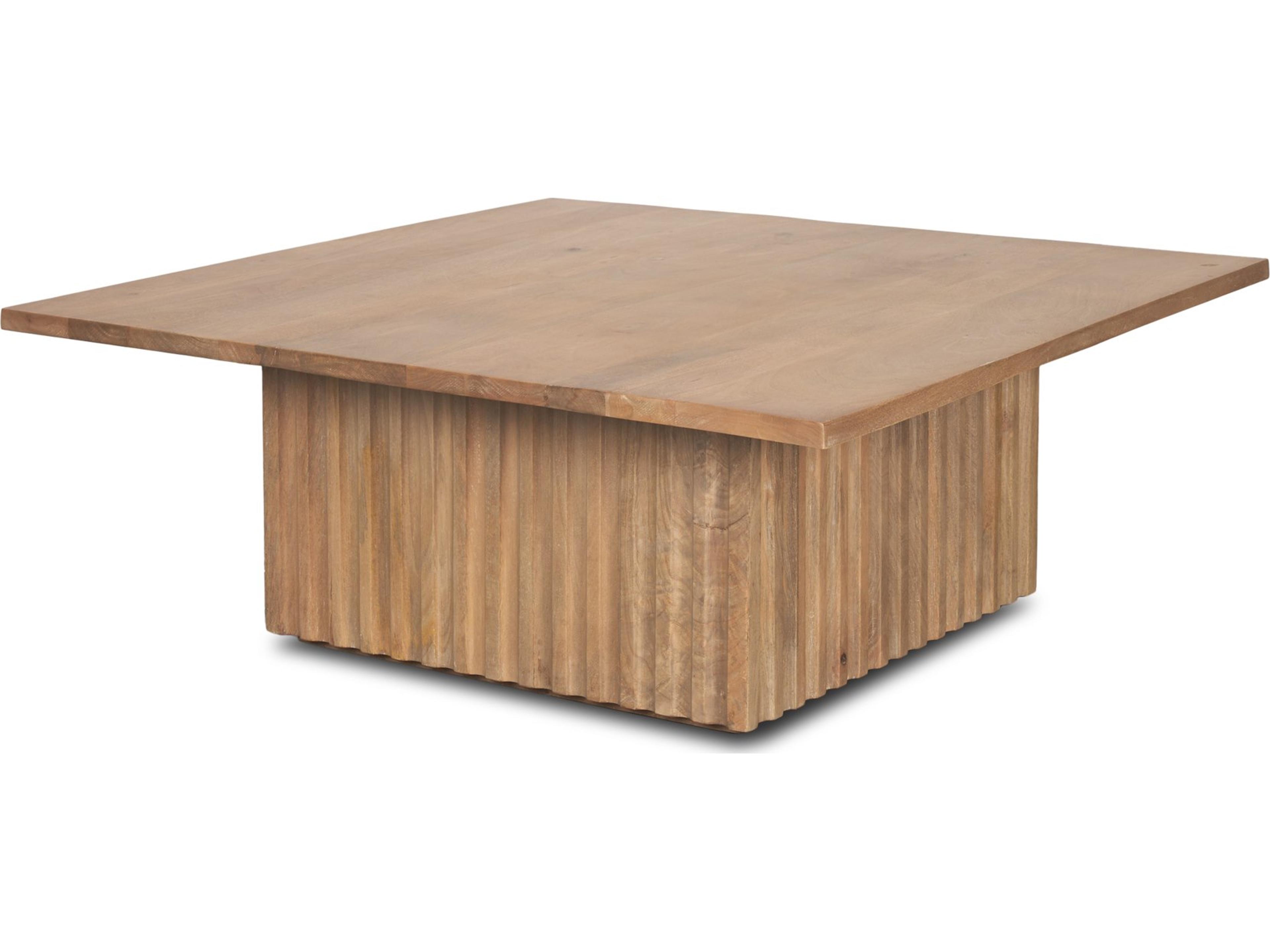 June Light Brown Wood w/ Fluting Square Coffee Table
