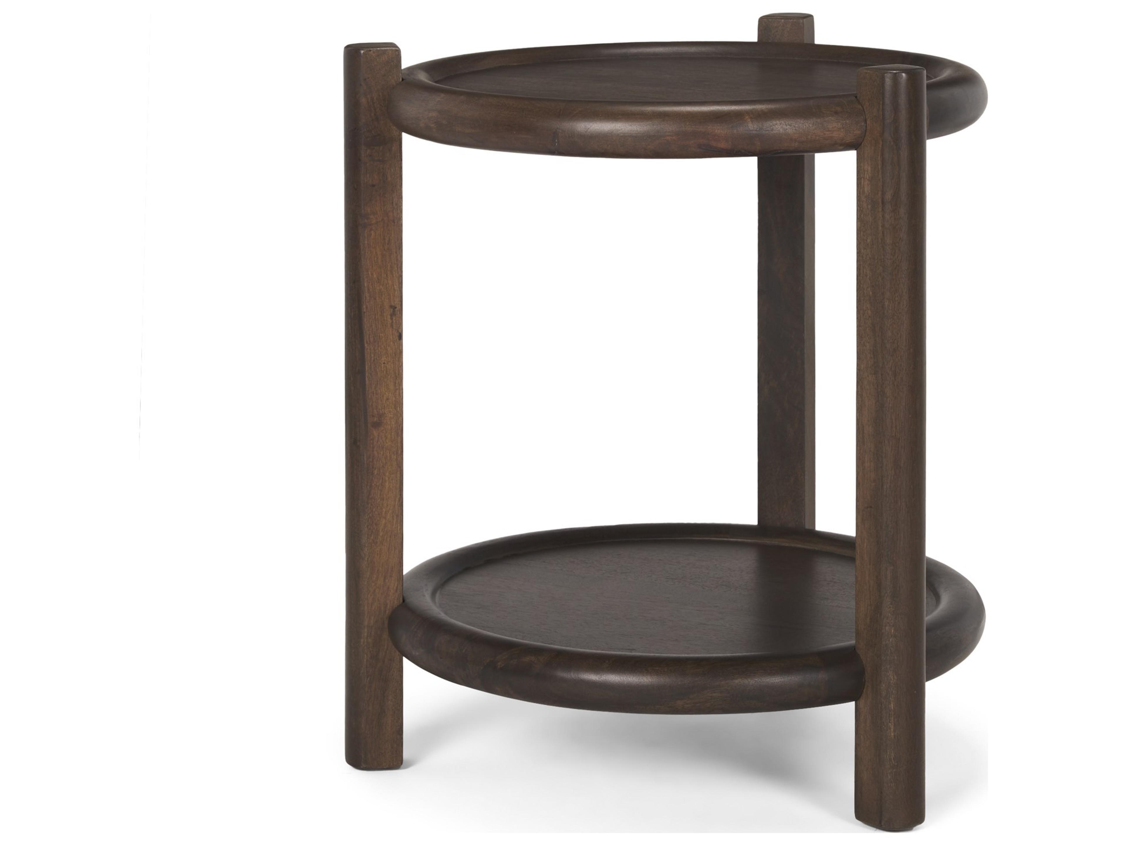 Romi Dark Brown Wood w/ Bottom Shelf Round Accent Table