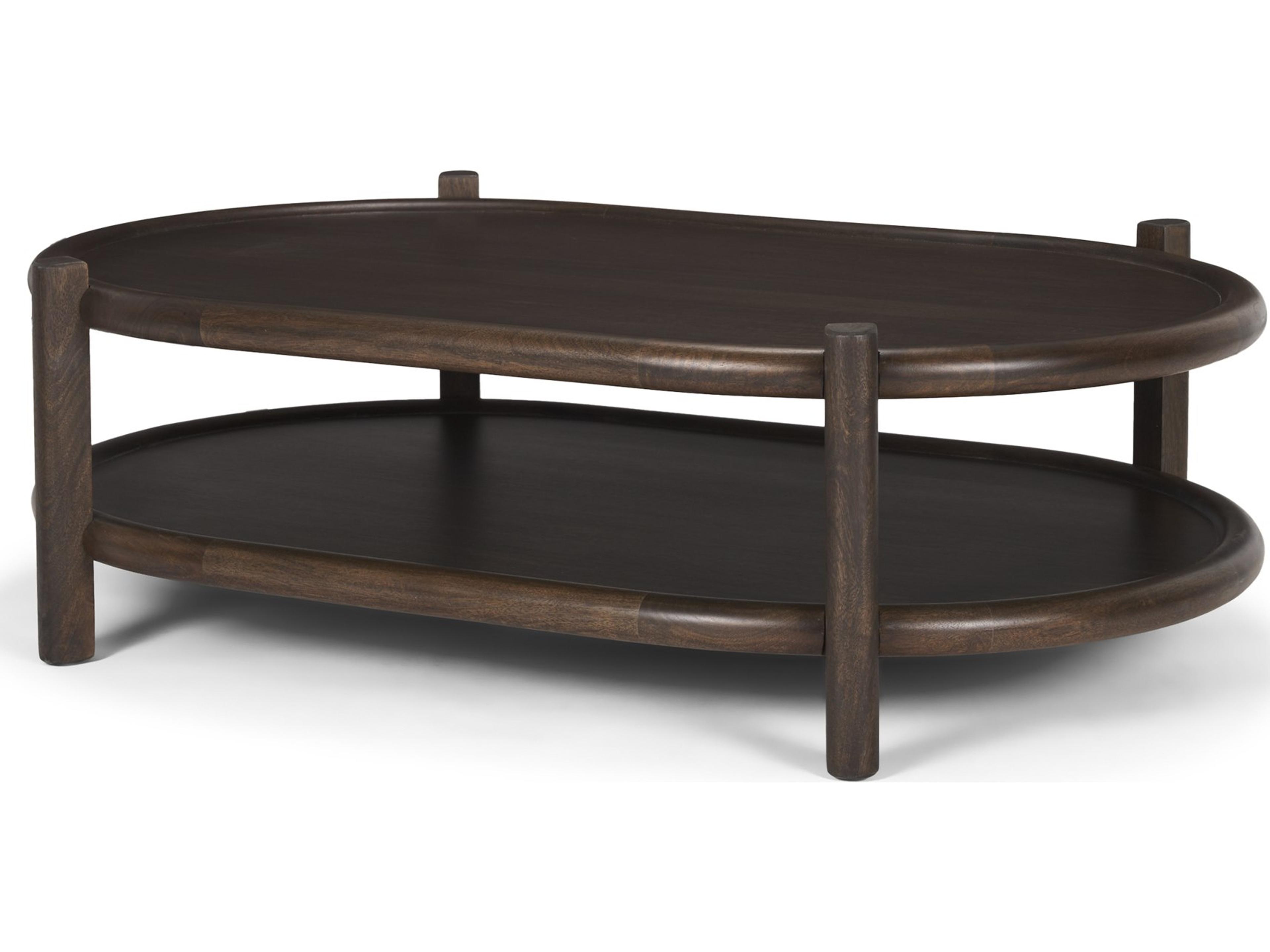 Romi Dark Brown Wood w/ Bottom Shelf Oval Coffee Table