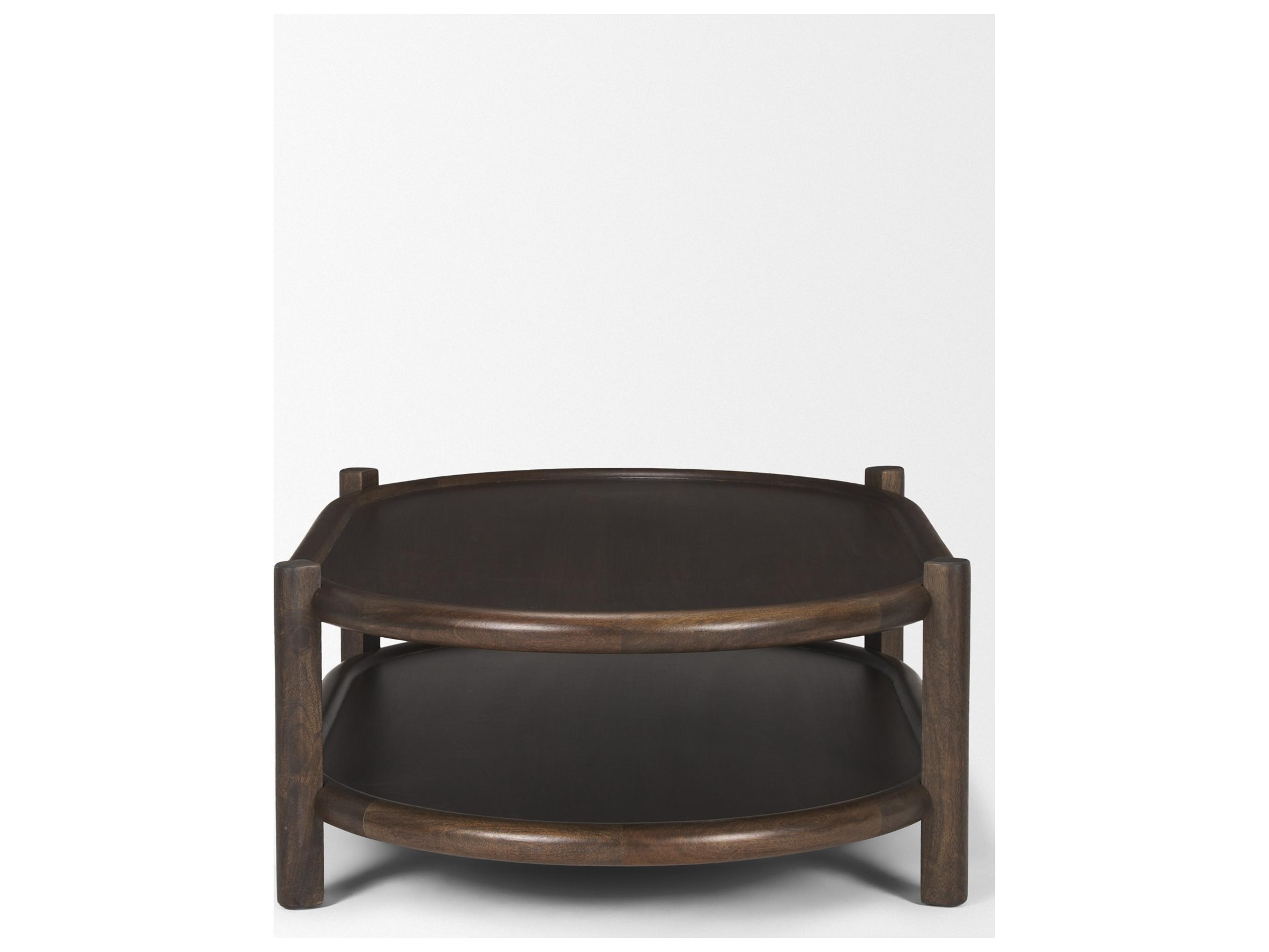 Mercana Romi Dark Brown Wood w/ Bottom Shelf Oval Coffee Table