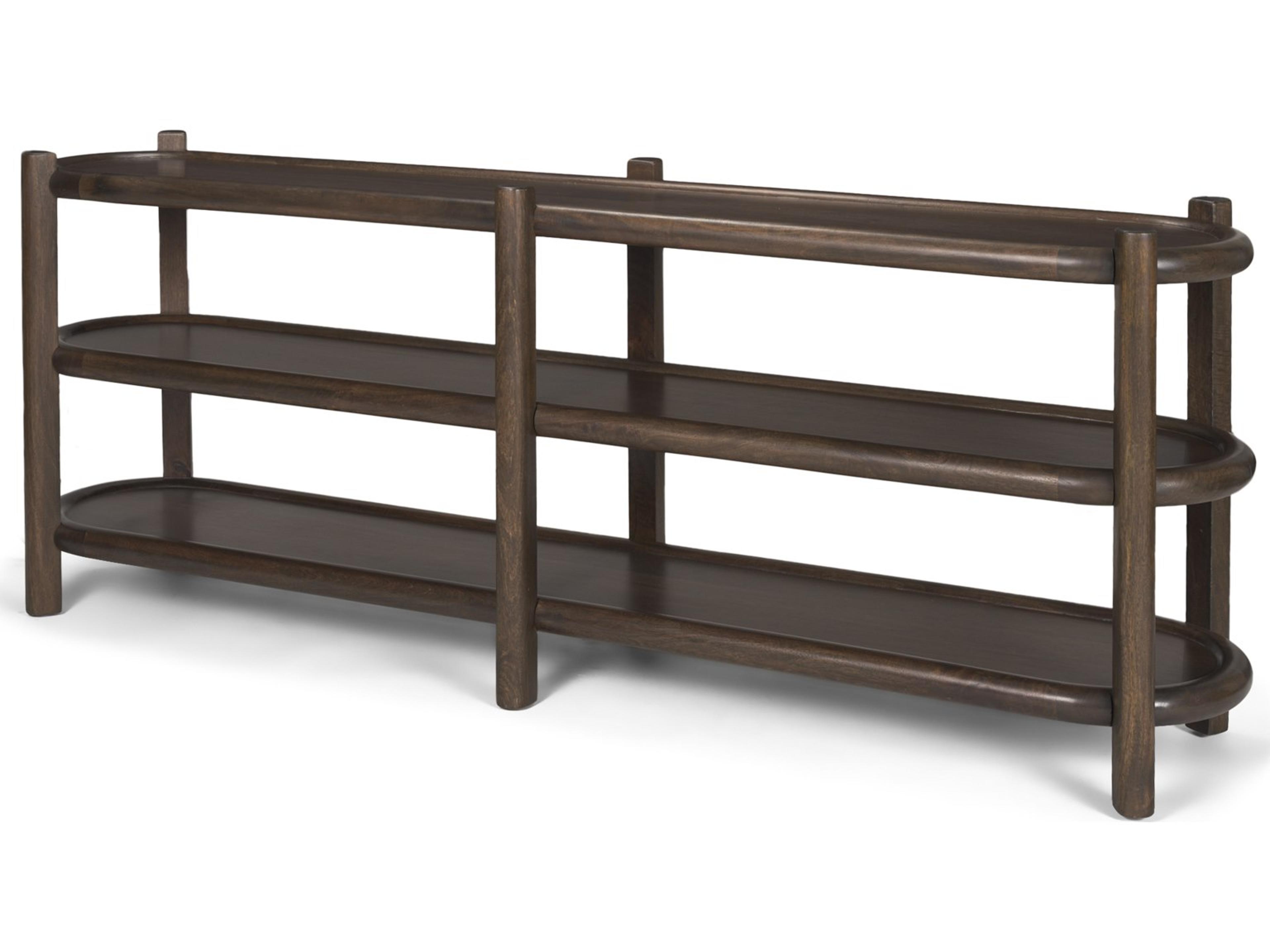 Romi Dark Brown Wood w/ 3 Shelves Oval Console Table