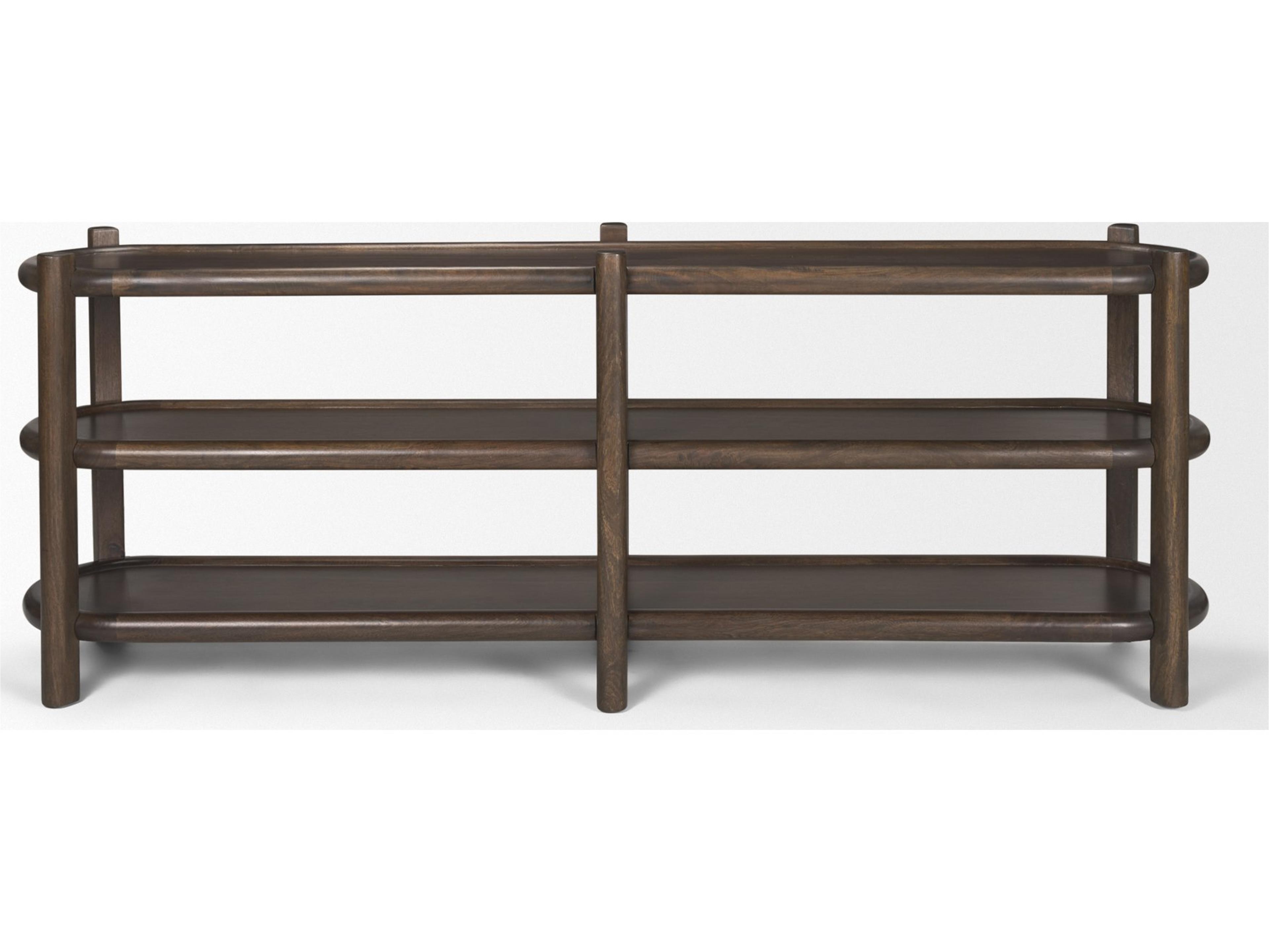 Mercana Romi Dark Brown Wood w/ 3 Shelves Oval Console Table