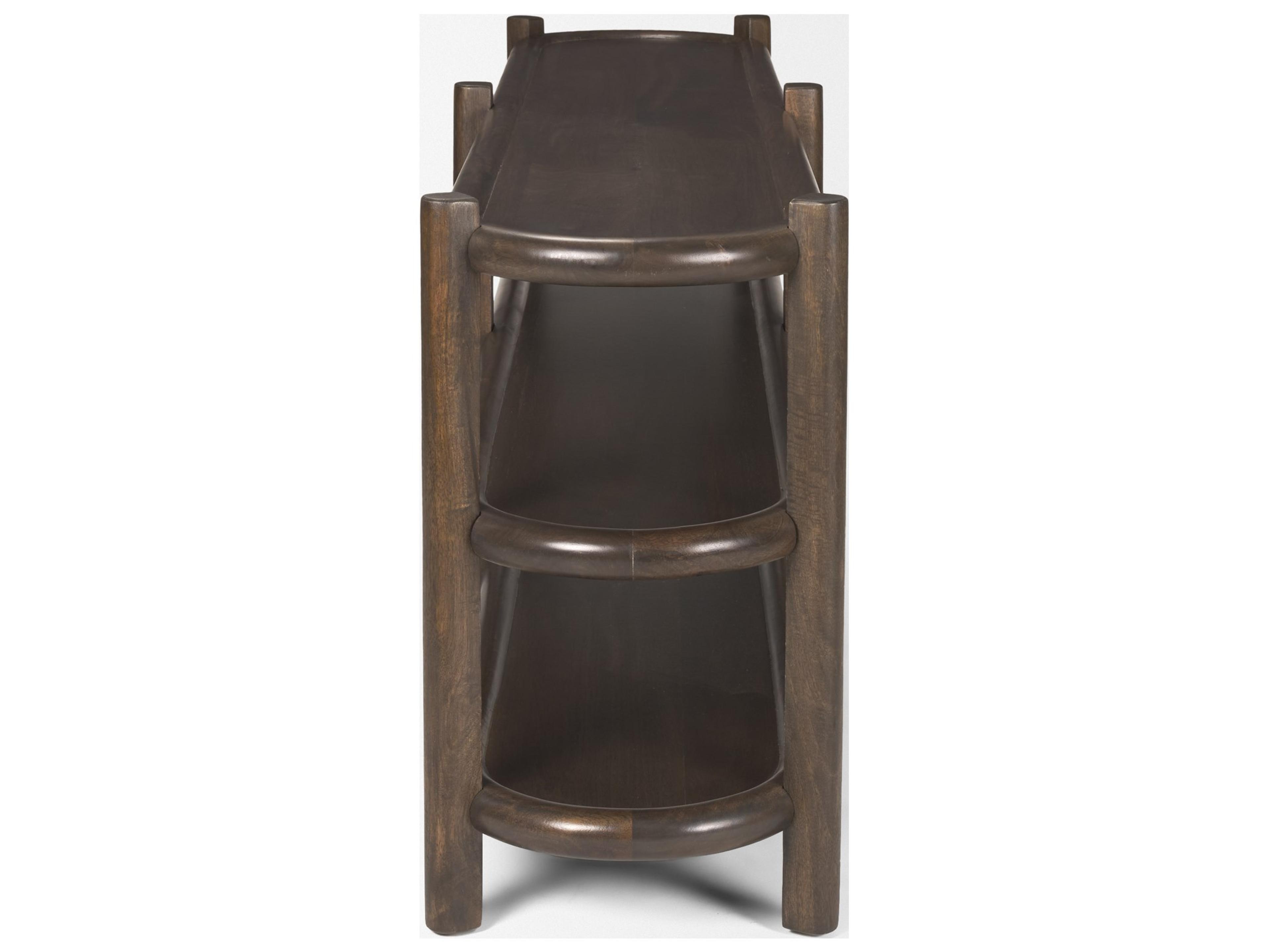 Mercana Romi Dark Brown Wood w/ 3 Shelves Oval Console Table