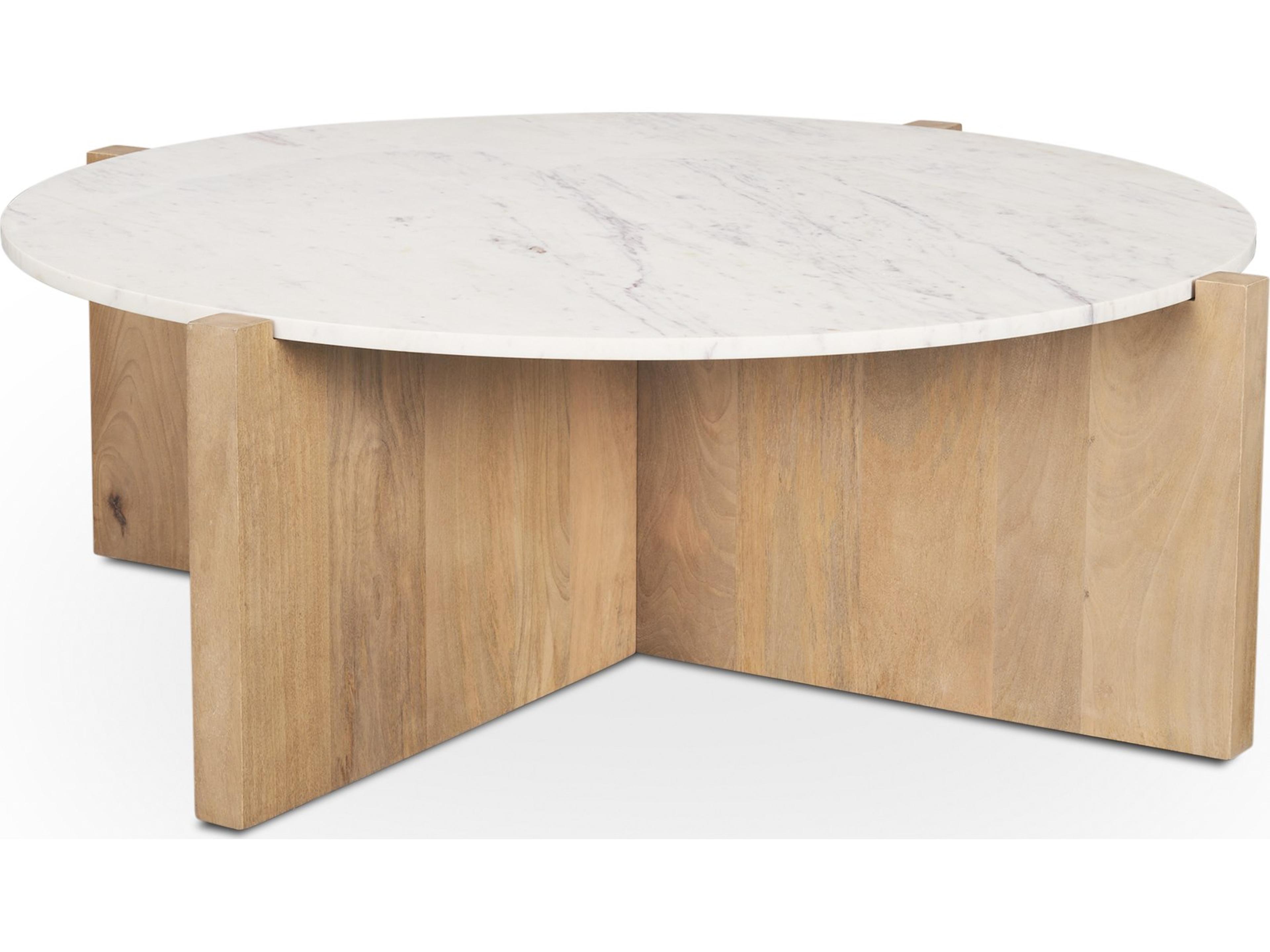 Bianca Light Brown Wood w/ Round Marble Top Coffee Table