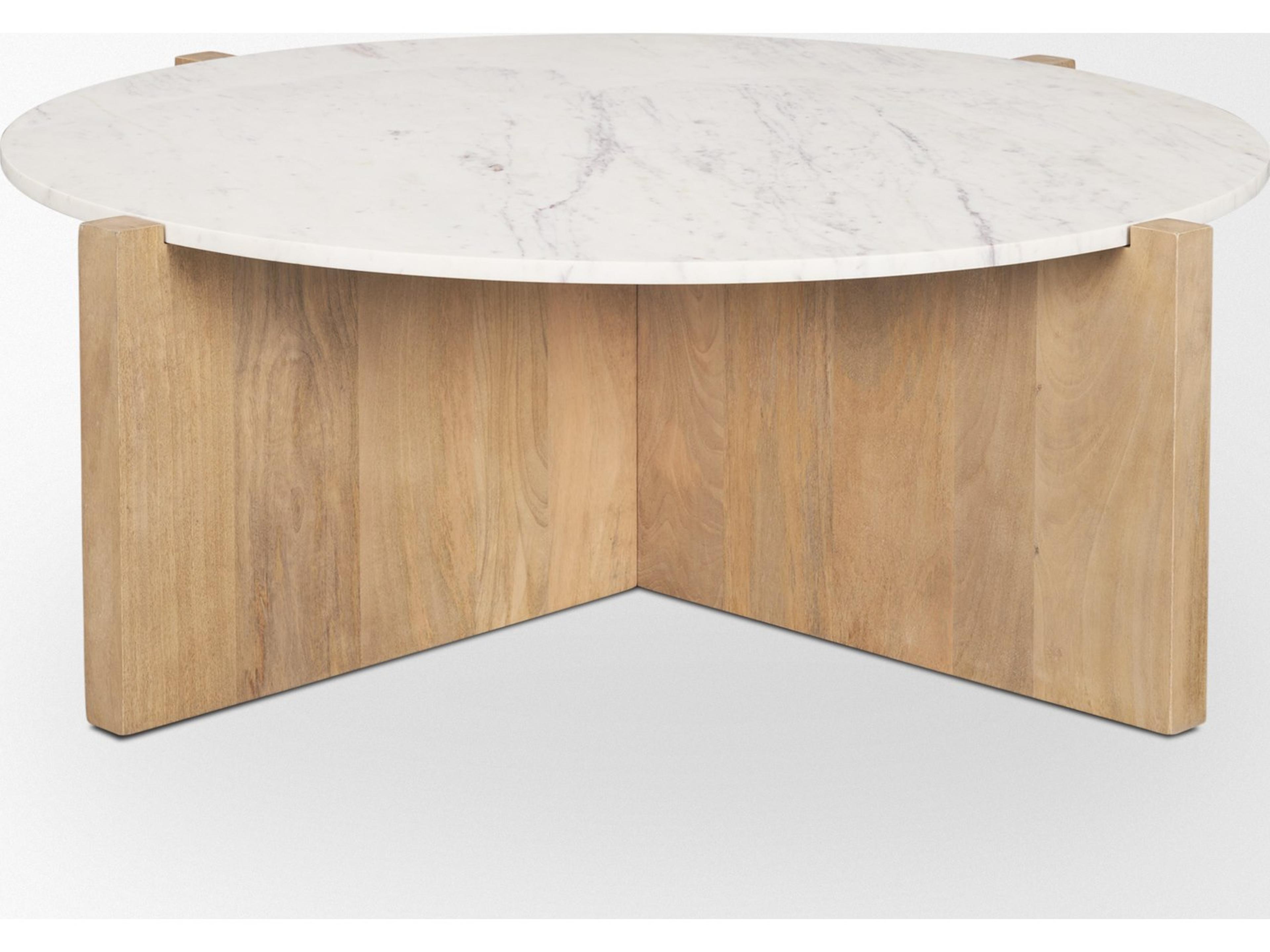 Mercana Bianca Light Brown Wood w/ Round Marble Top Coffee Table
