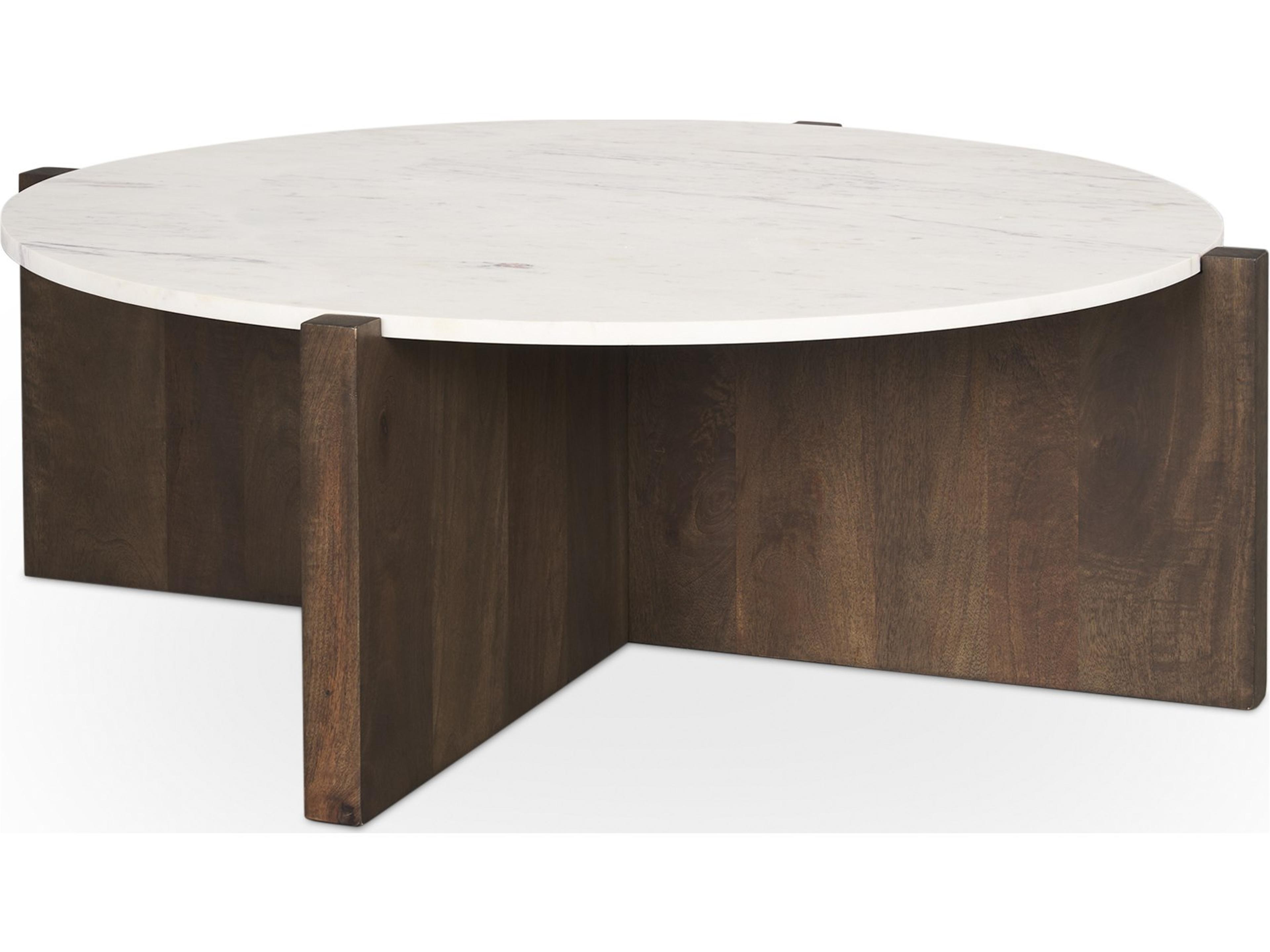 Bianca Dark Brown Wood w/ Marble Round Top Coffee Table