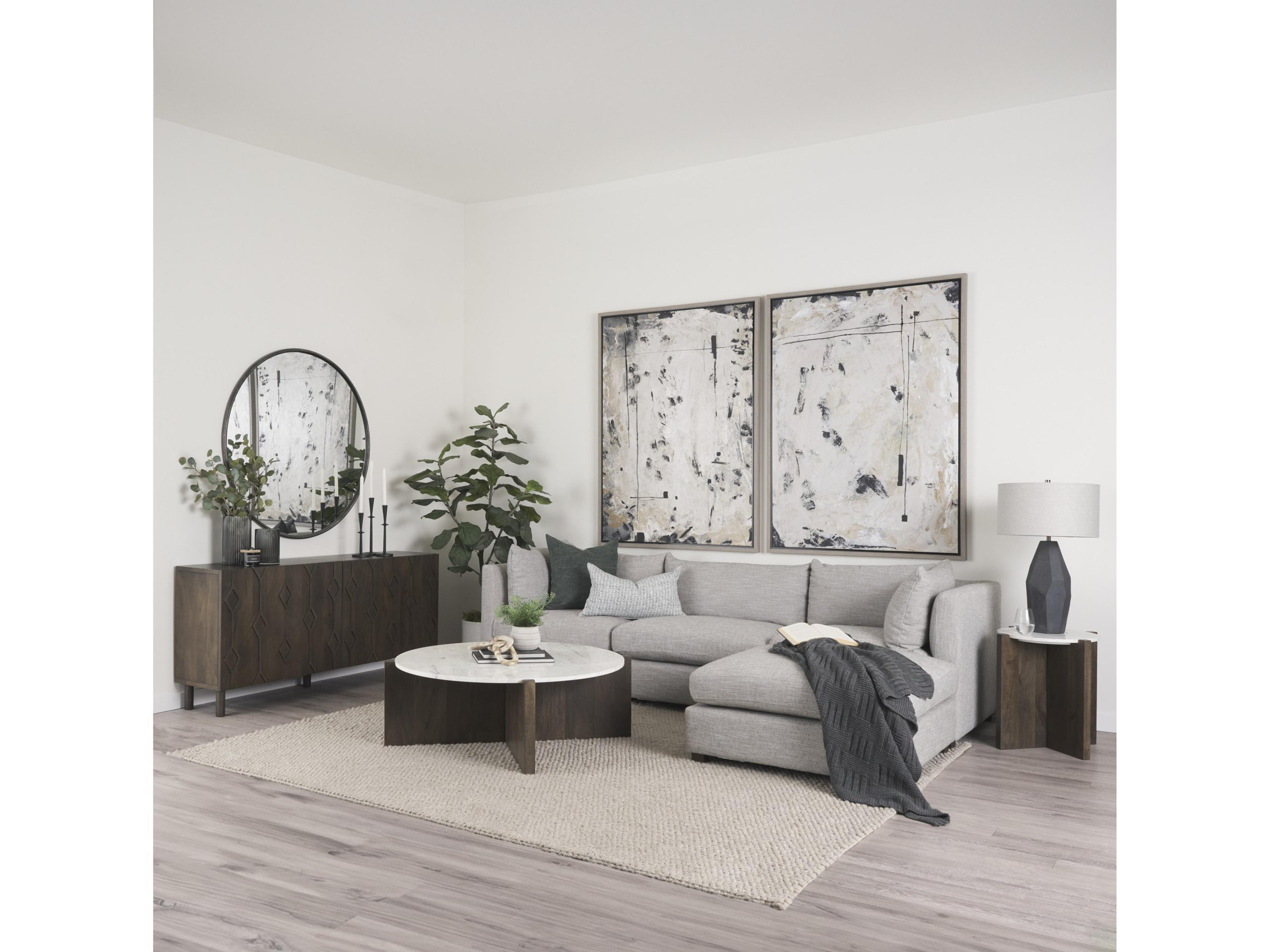 Mercana Bianca Dark Brown Wood w/ Marble Round Top Coffee Table