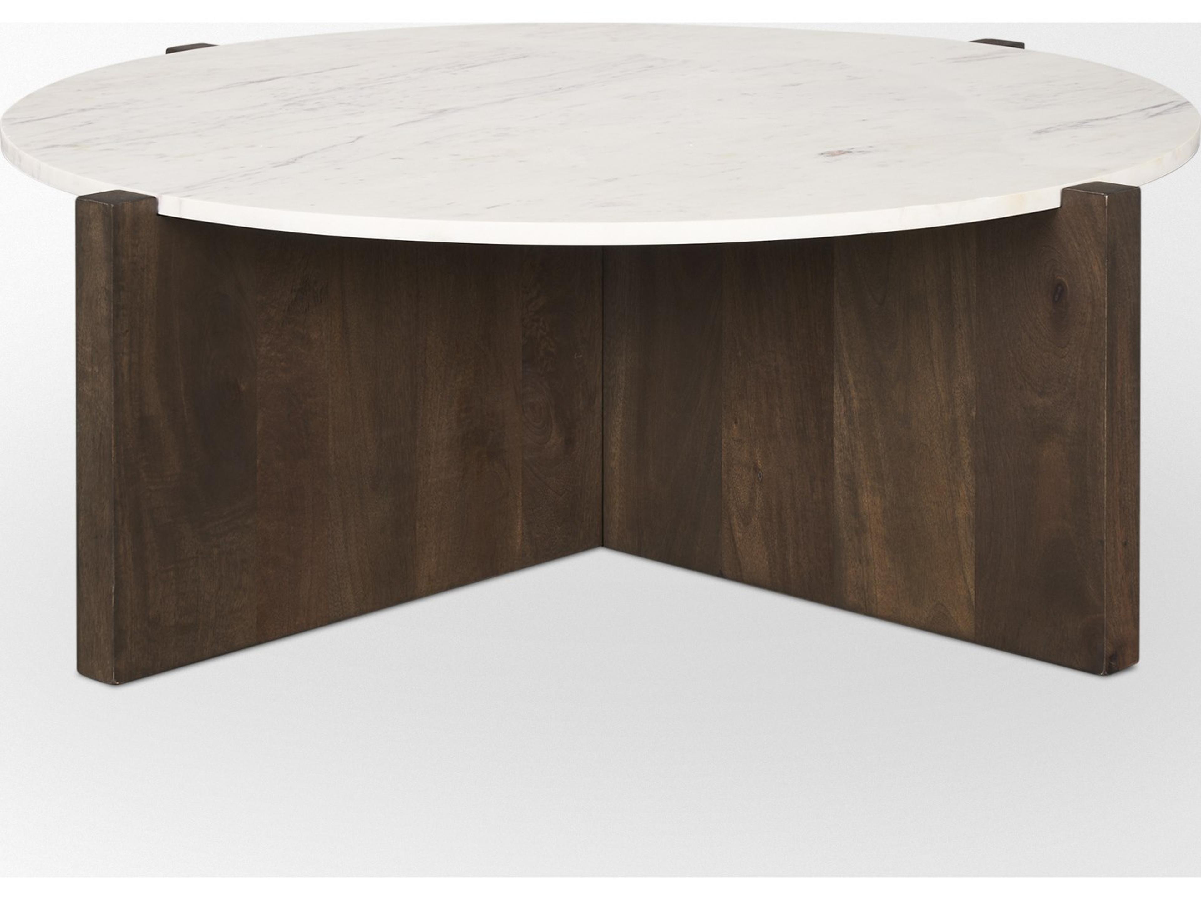 Mercana Bianca Dark Brown Wood w/ Marble Round Top Coffee Table