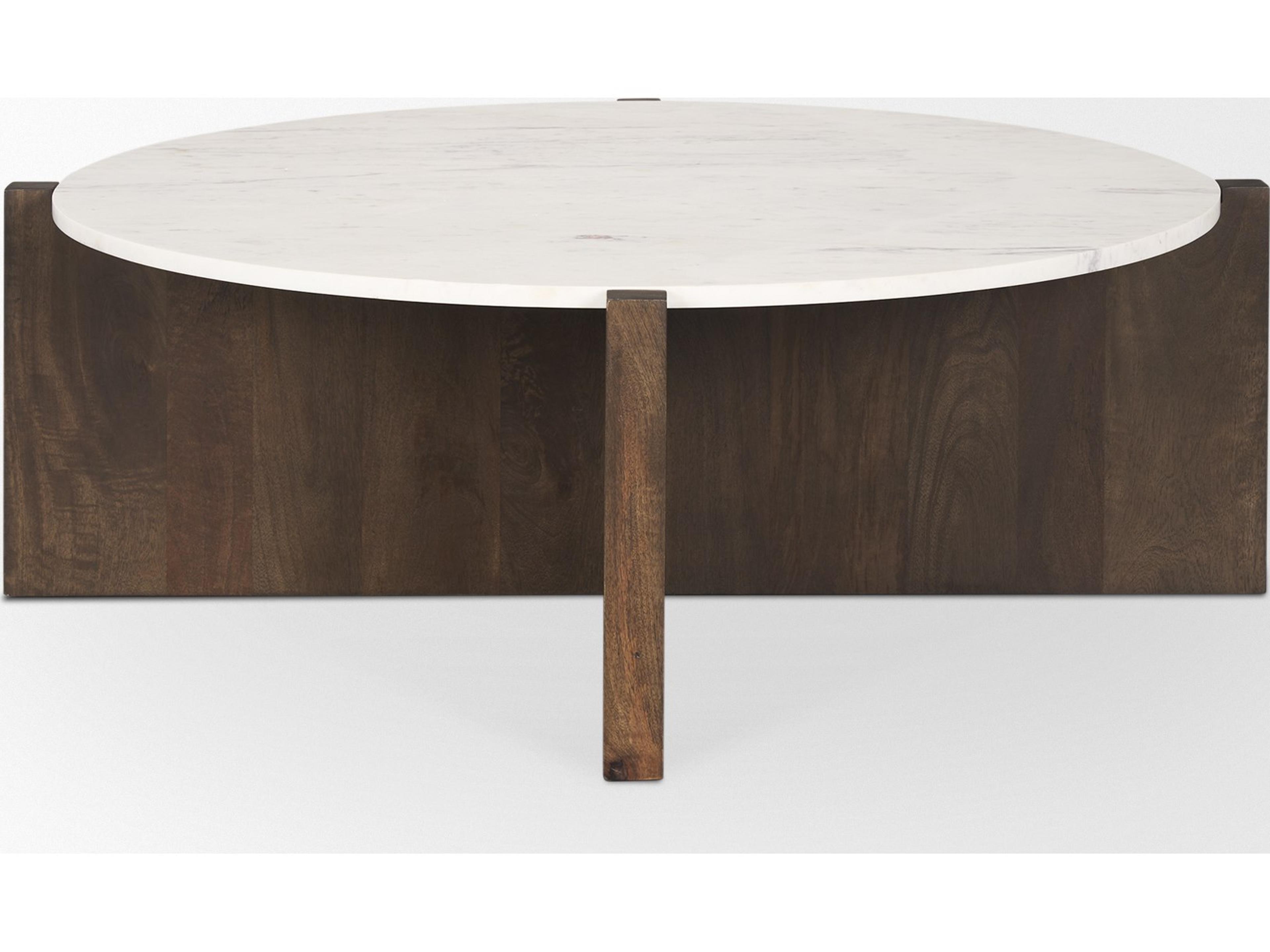 Mercana Bianca Dark Brown Wood w/ Marble Round Top Coffee Table