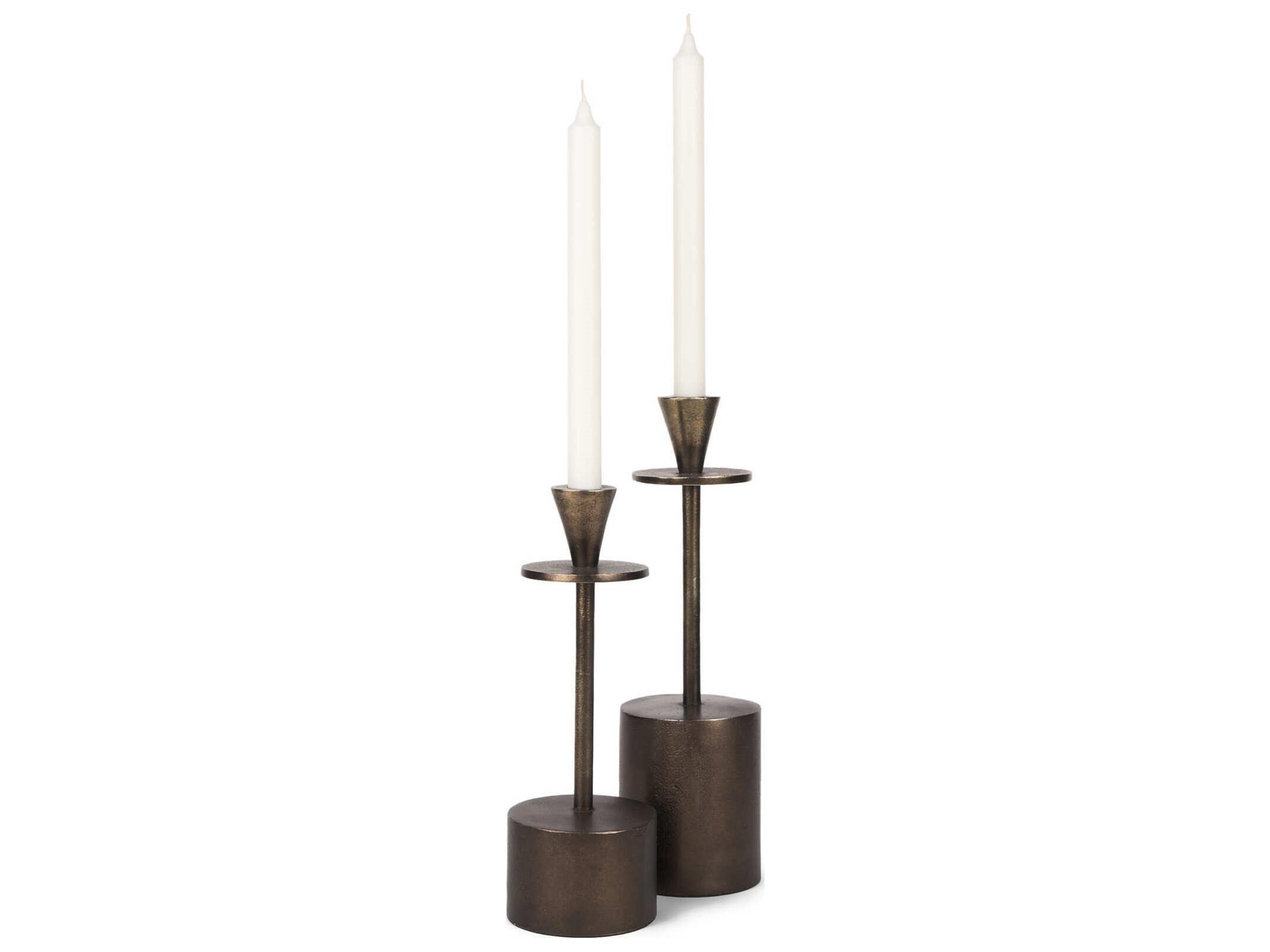 Petria Antiqued Gold Textured Metal Taper Candle Holders