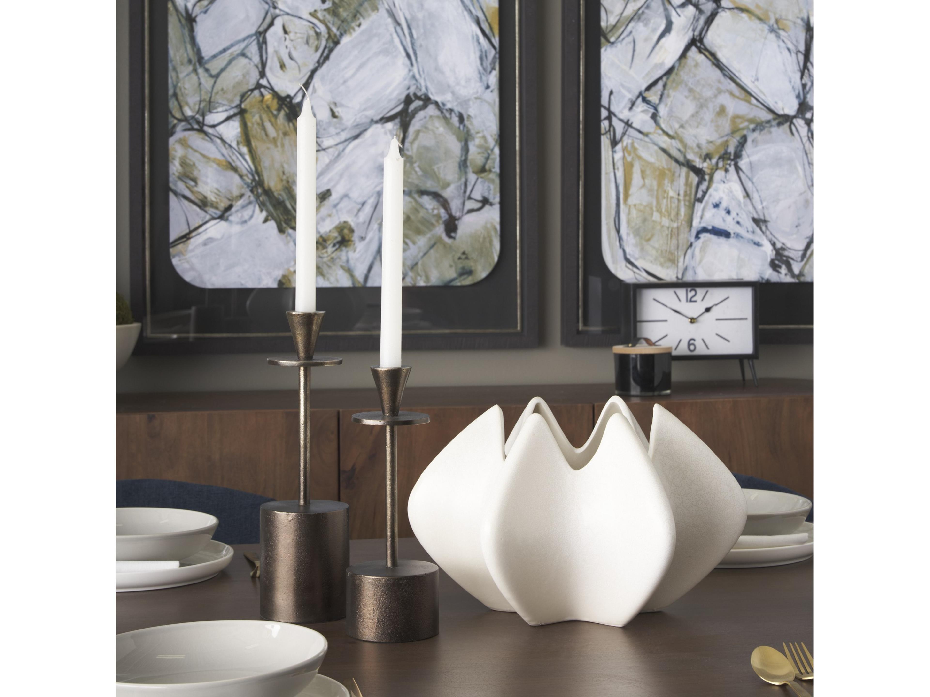 Mercana Petria Antiqued Gold Textured Metal Taper Candle Holders