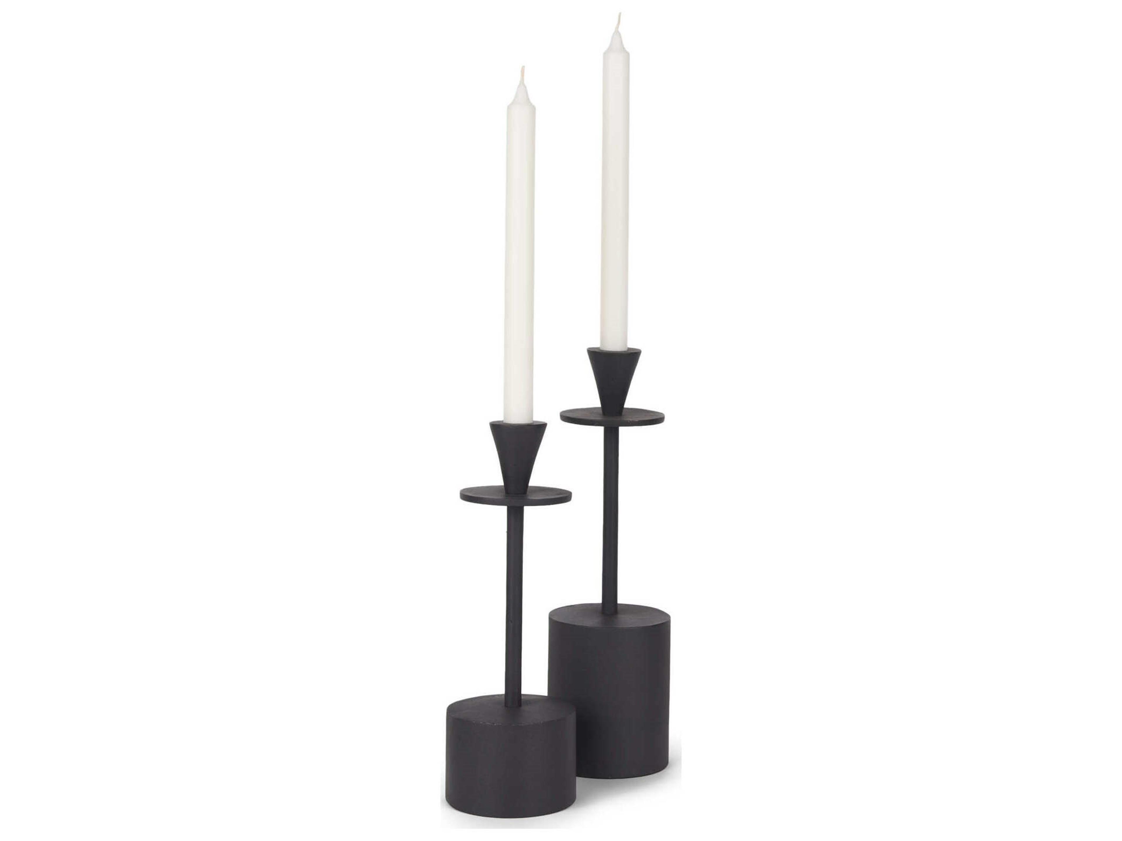 Petria Matte Black Textured Metal Taper Candle Holders
