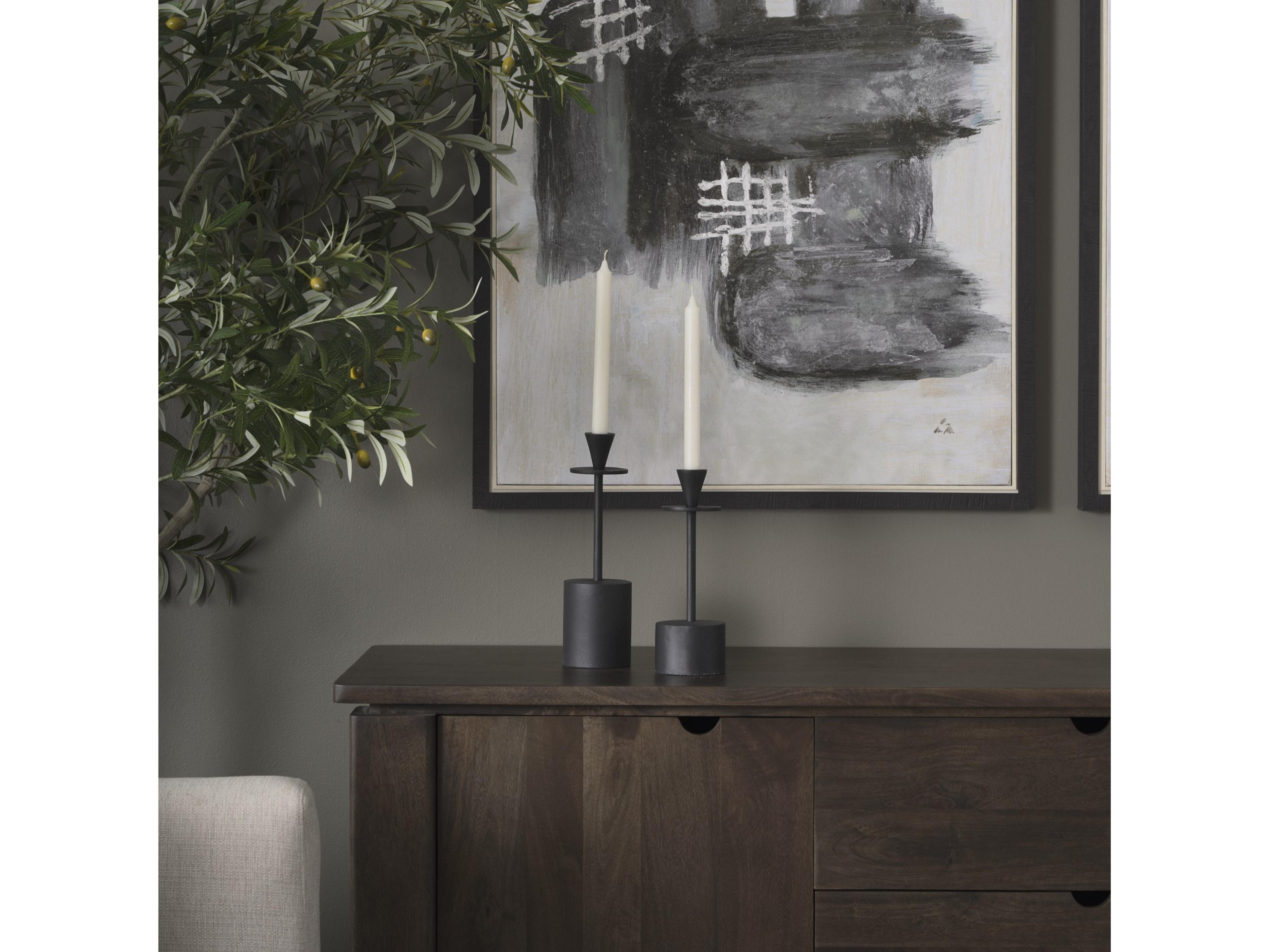 Mercana Petria Matte Black Textured Metal Taper Candle Holders