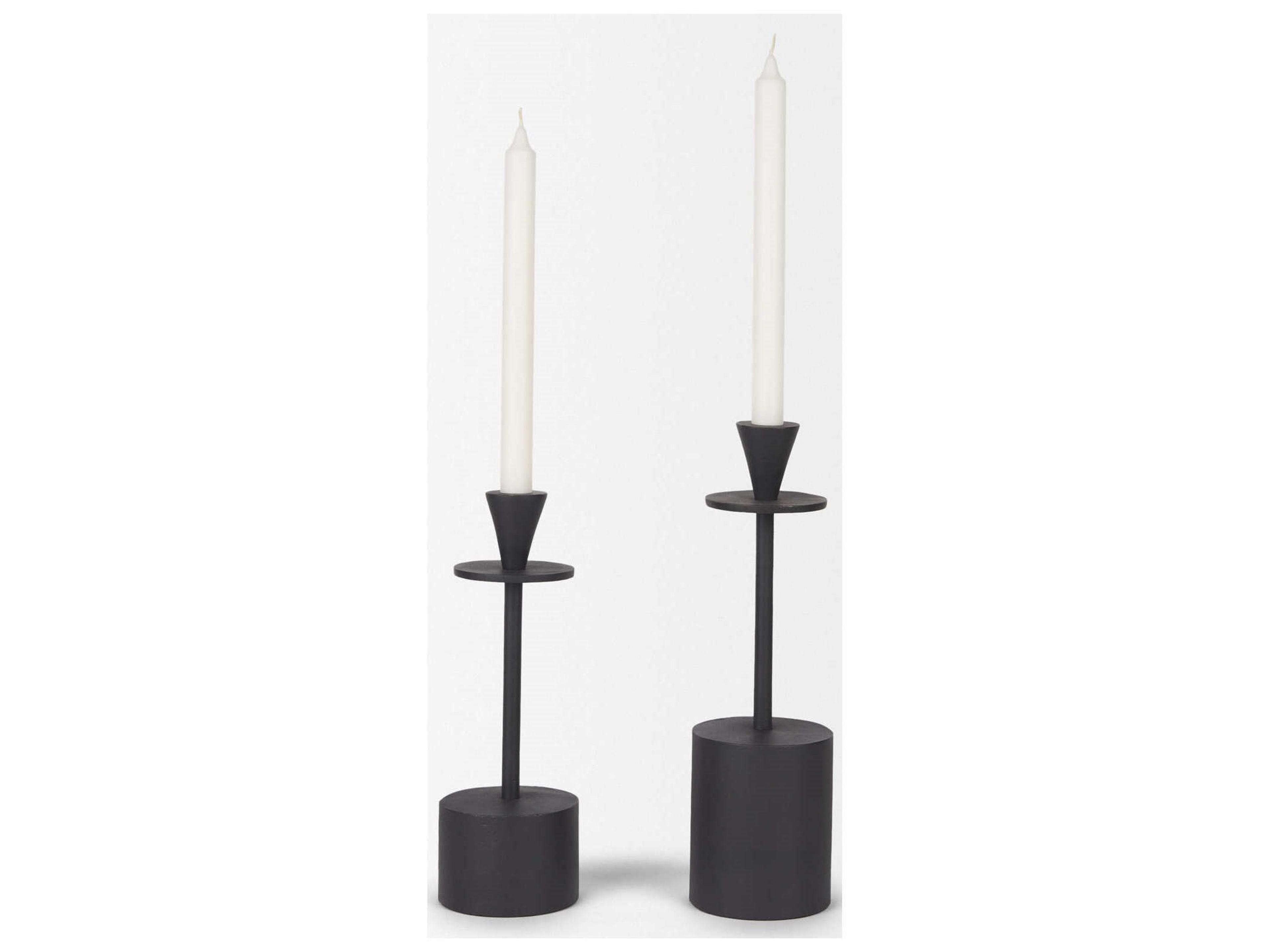Mercana Petria Matte Black Textured Metal Taper Candle Holders
