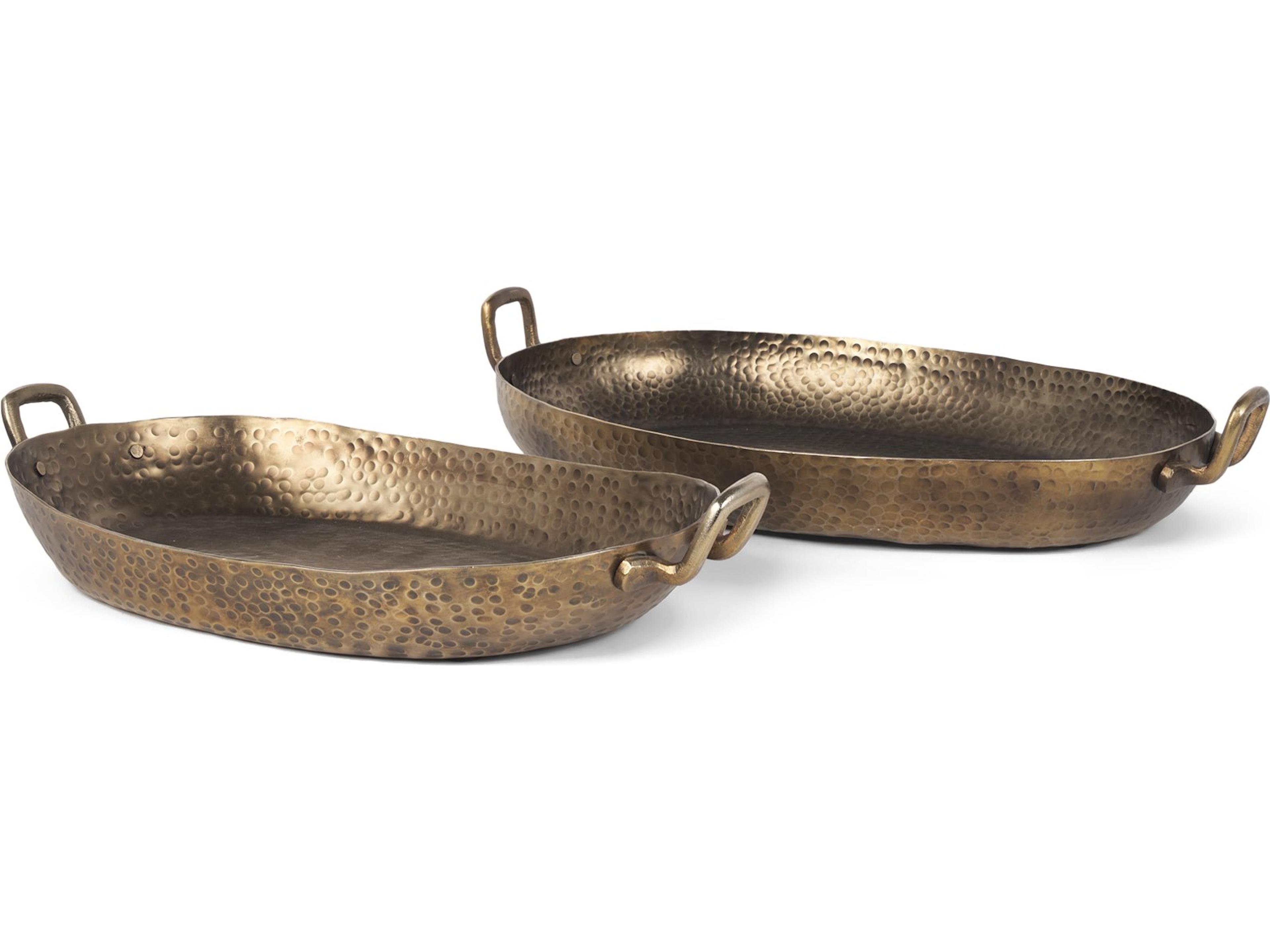 Mercana Pama Hammered Gold Metal Decorative Trays (Set of 2)
