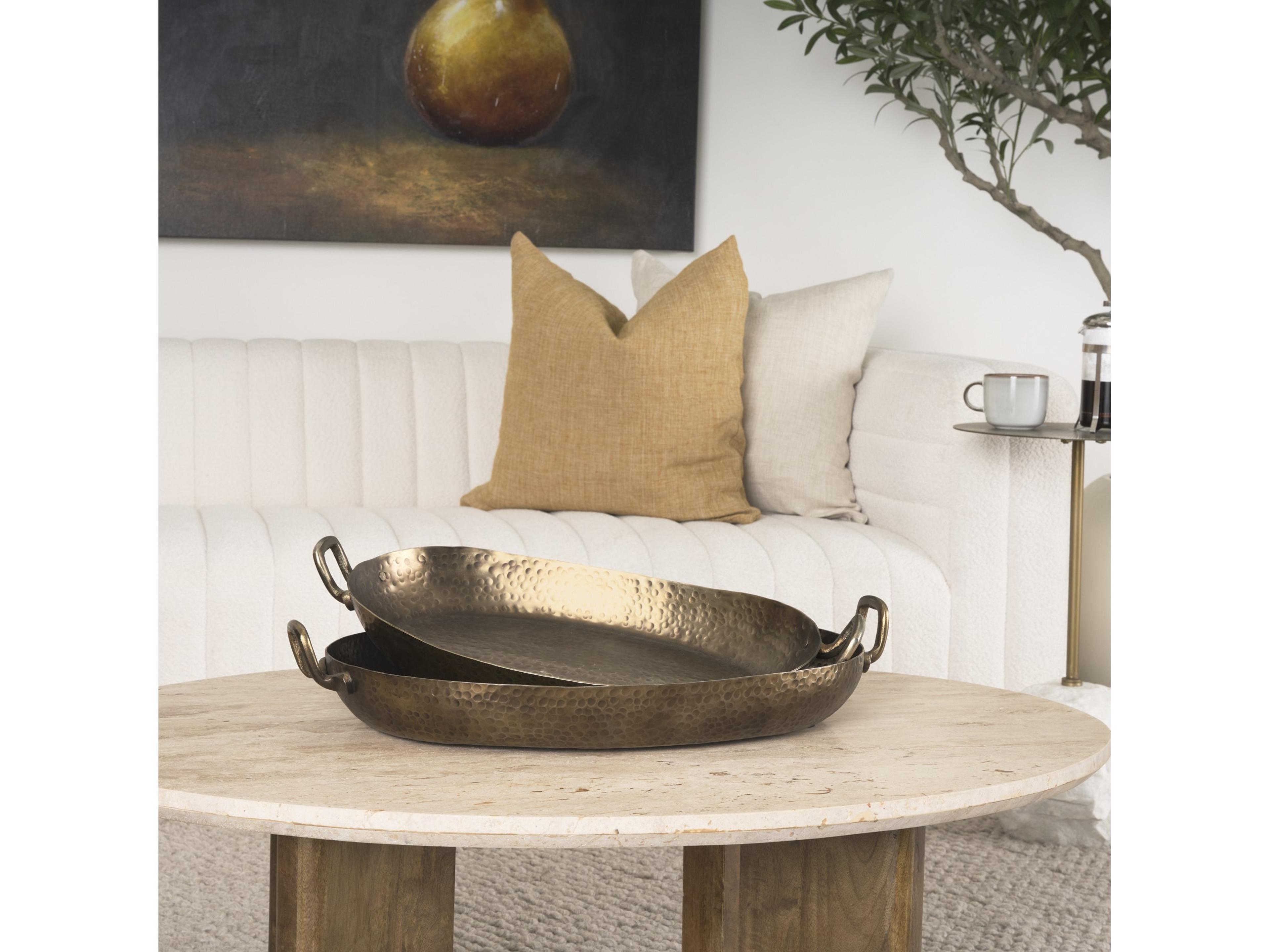 Mercana Pama Hammered Gold Metal Decorative Trays (Set of 2)