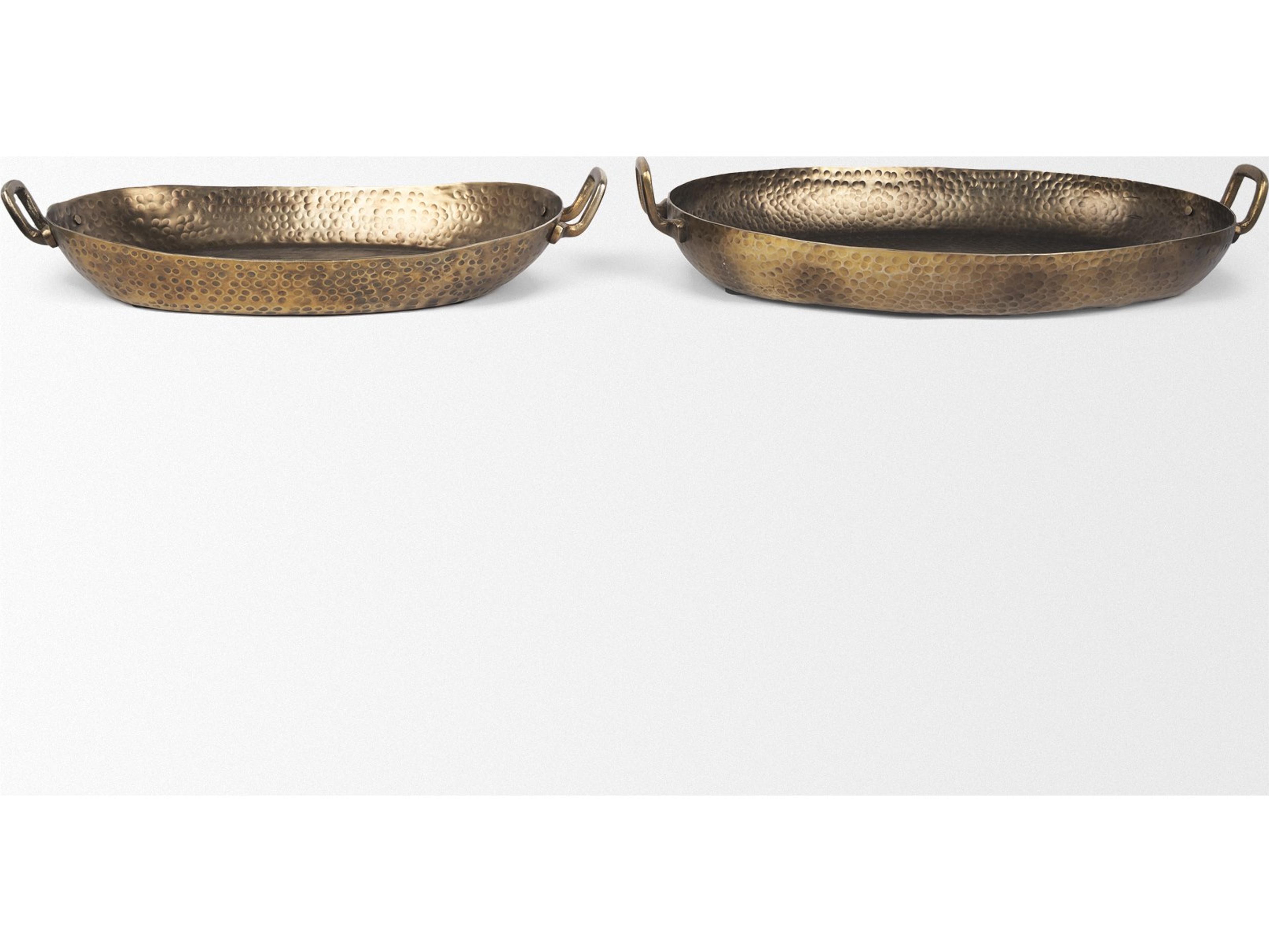 Mercana Pama Hammered Gold Metal Decorative Trays (Set of 2)