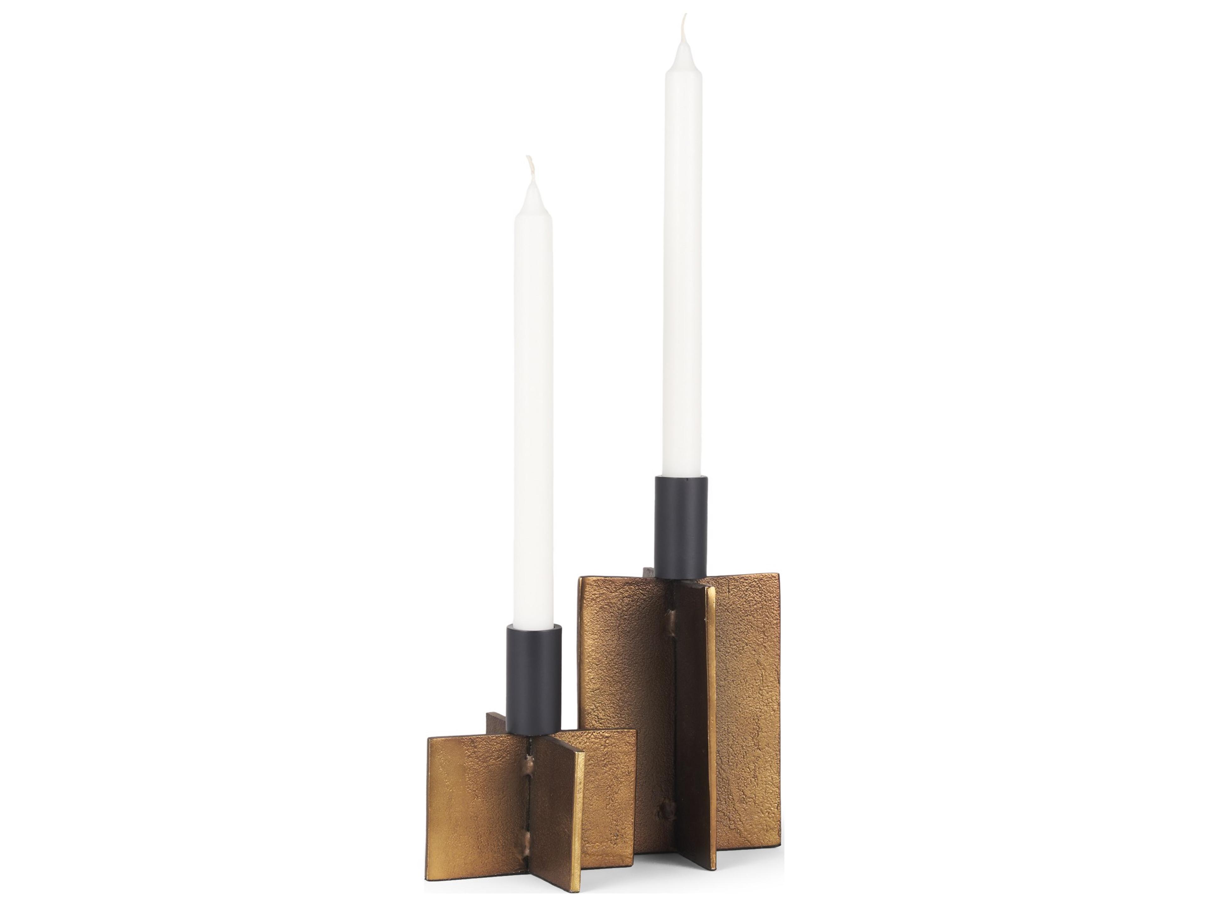 Pia Antiqued Gold w/ Black Metal Taper Candleholder (Set of 2)