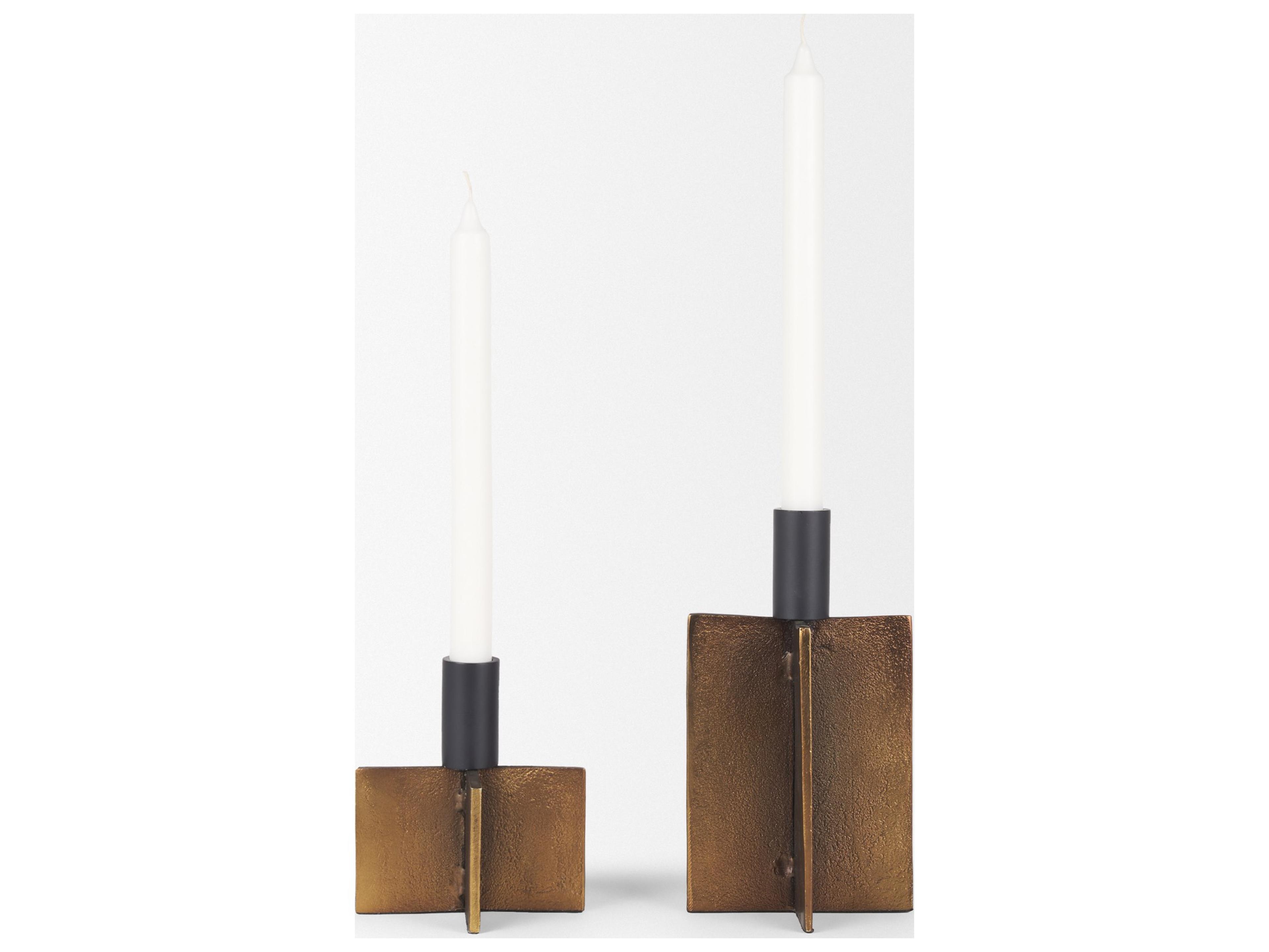 Mercana Pia Antiqued Gold w/ Black Metal Taper Candleholder (Set of 2)