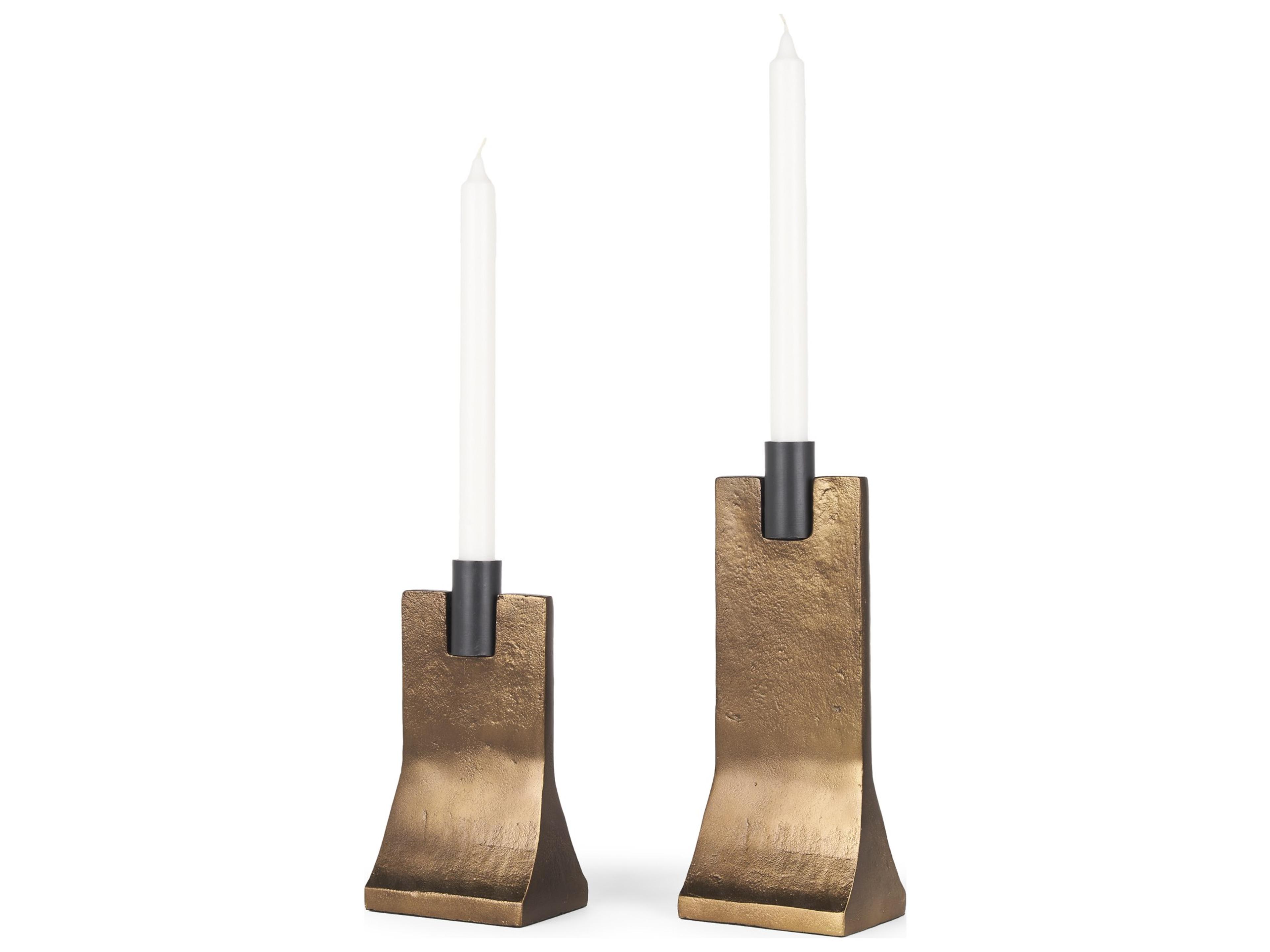 Polli Antiqued Gold w/ Matte Black Metal Taper Candleholders (Set of 2)