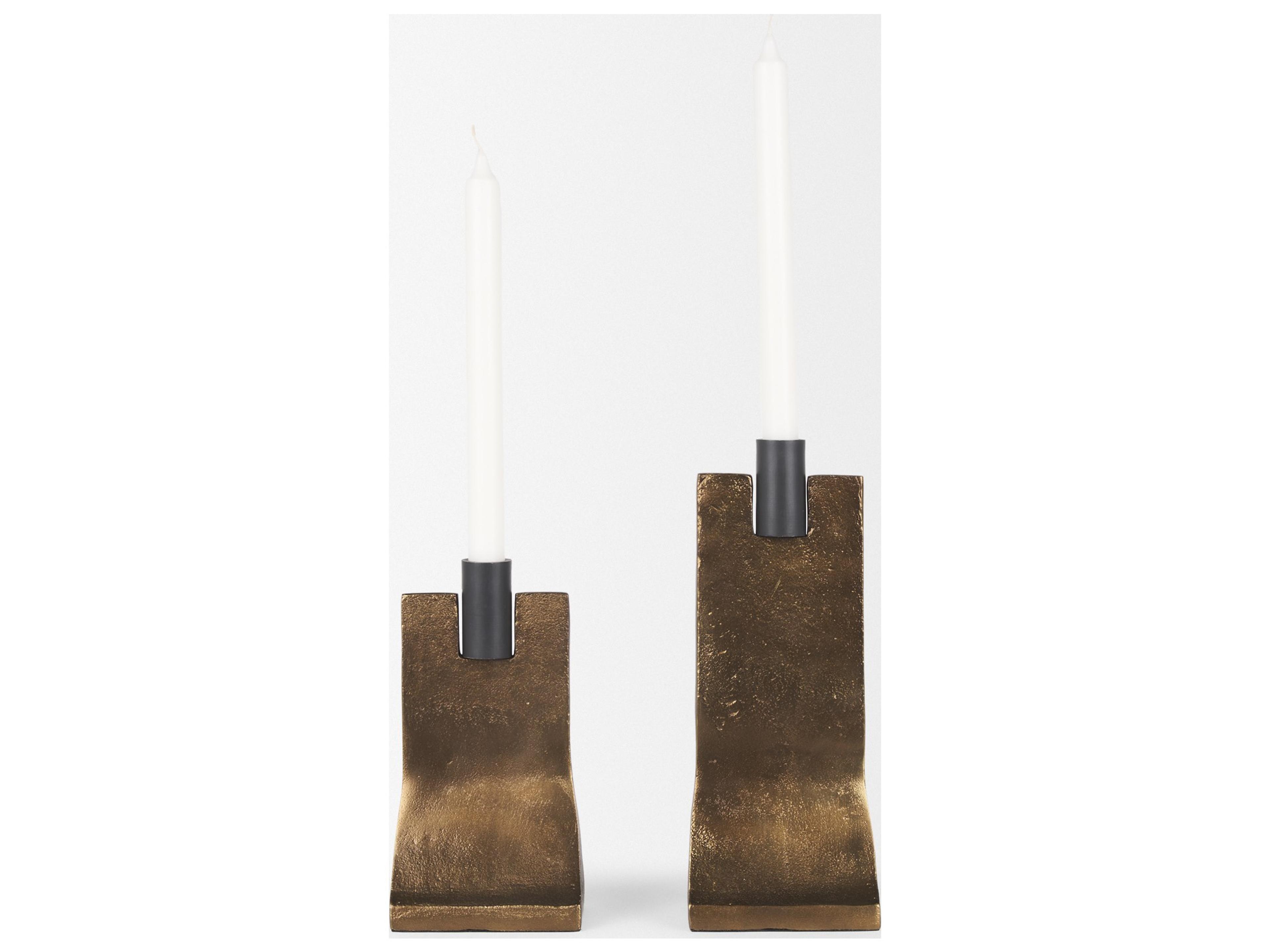 Mercana Polli Antiqued Gold w/ Matte Black Metal Taper Candleholders (Set of 2)