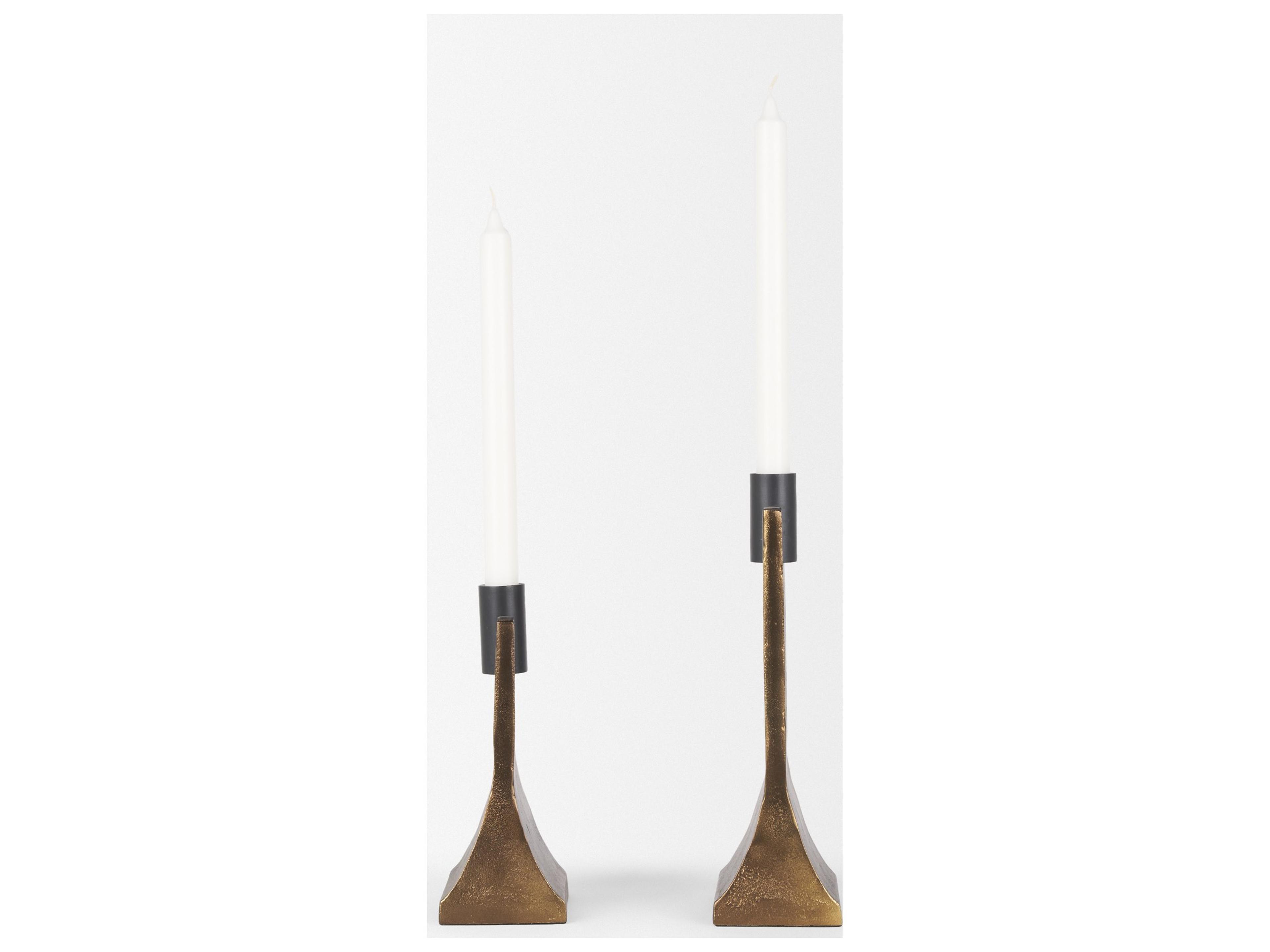 Mercana Polli Antiqued Gold w/ Matte Black Metal Taper Candleholders (Set of 2)