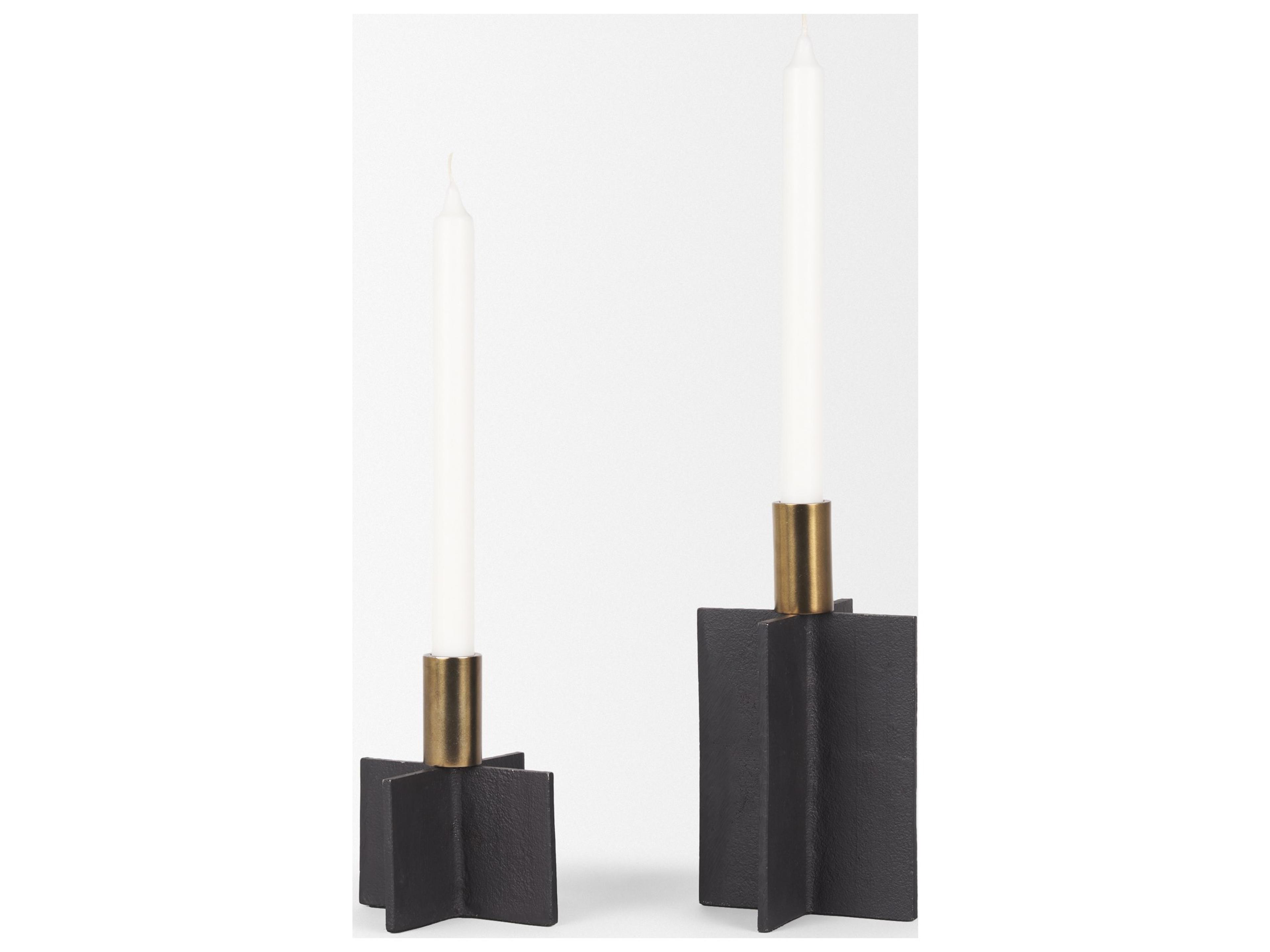 Mercana Pia Matte Black w/ Brushed Gold Metal Taper Candleholder (Set of 2)