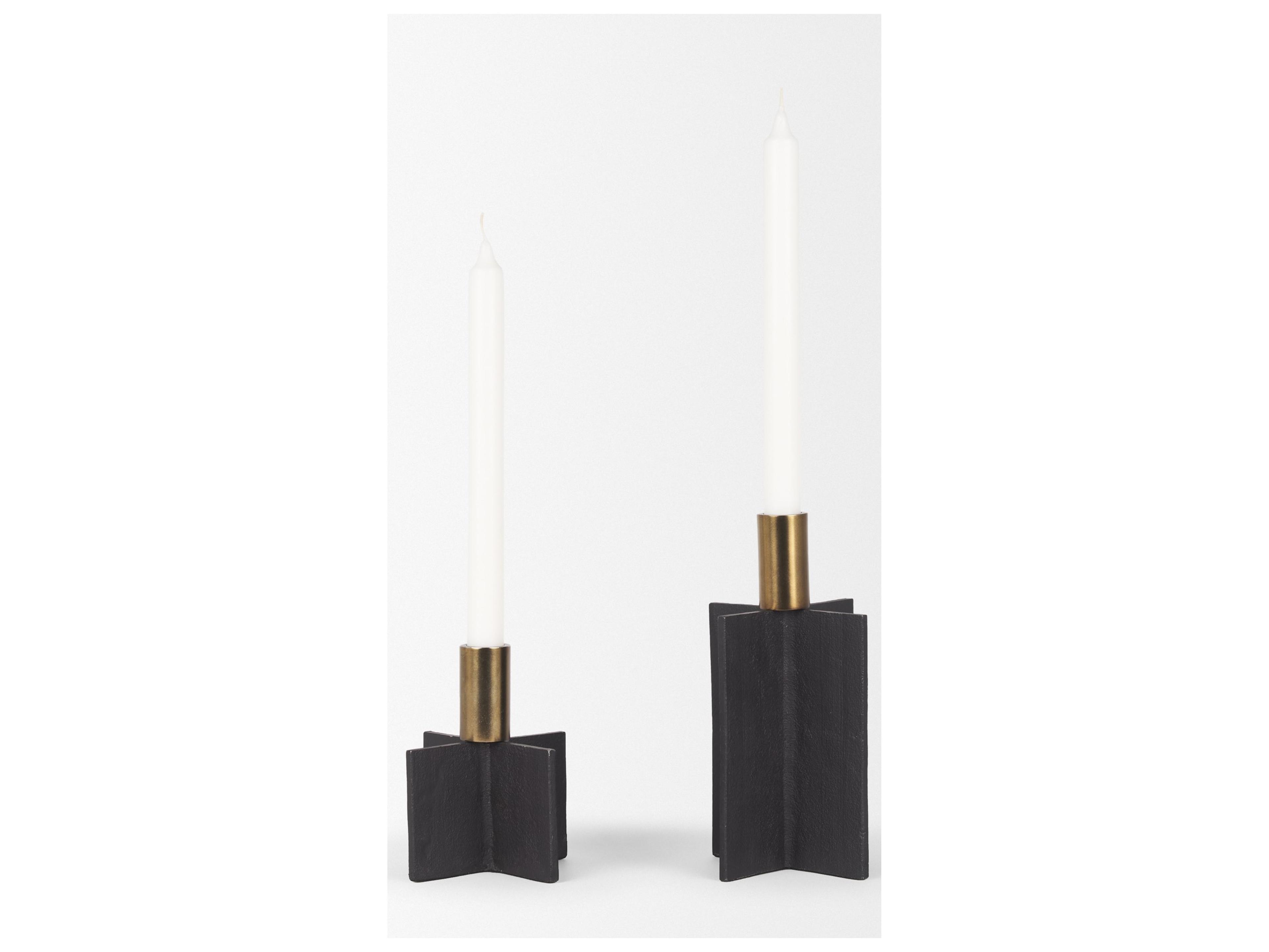 Mercana Pia Matte Black w/ Brushed Gold Metal Taper Candleholder (Set of 2)