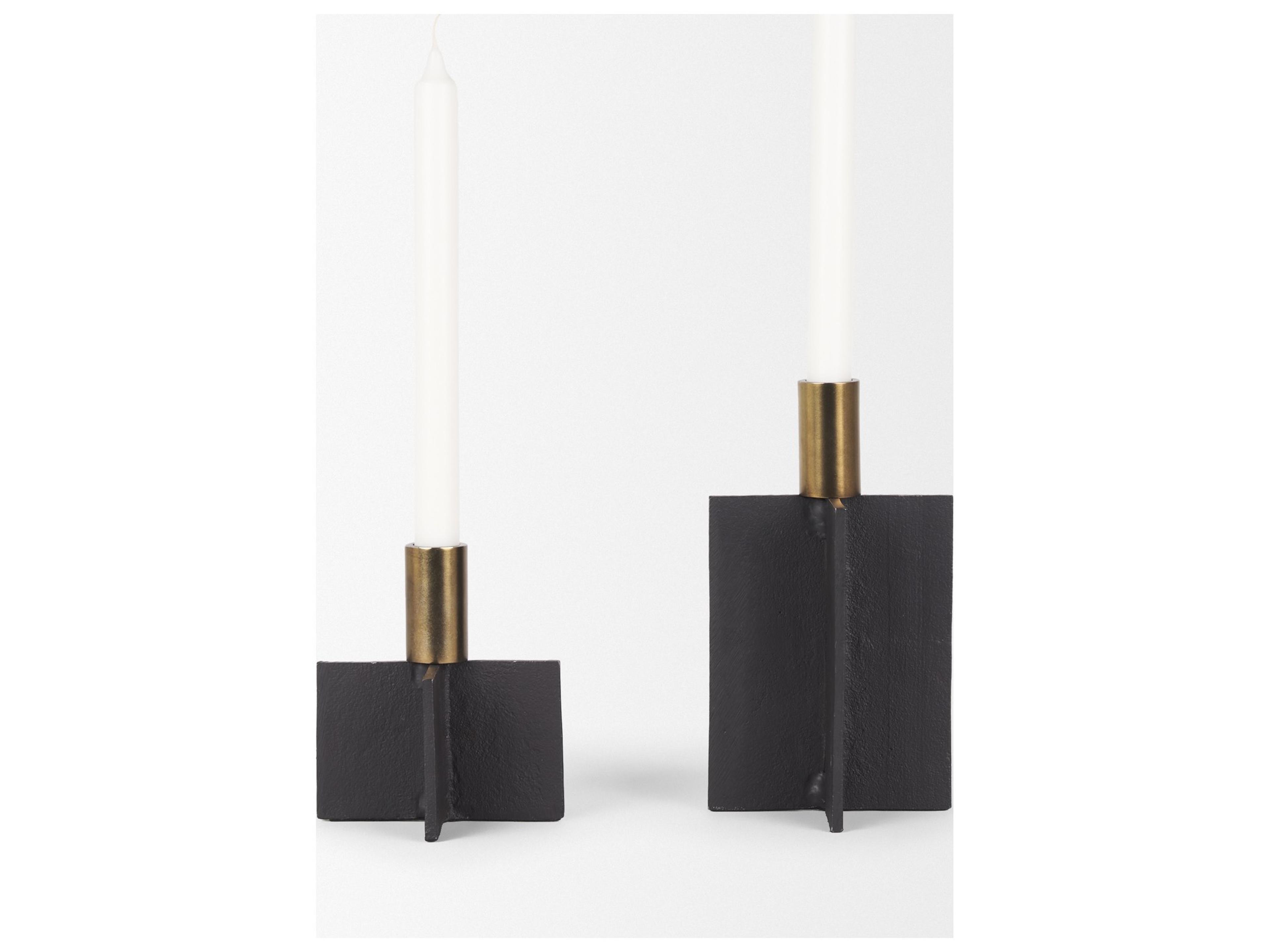 Mercana Pia Matte Black w/ Brushed Gold Metal Taper Candleholder (Set of 2)