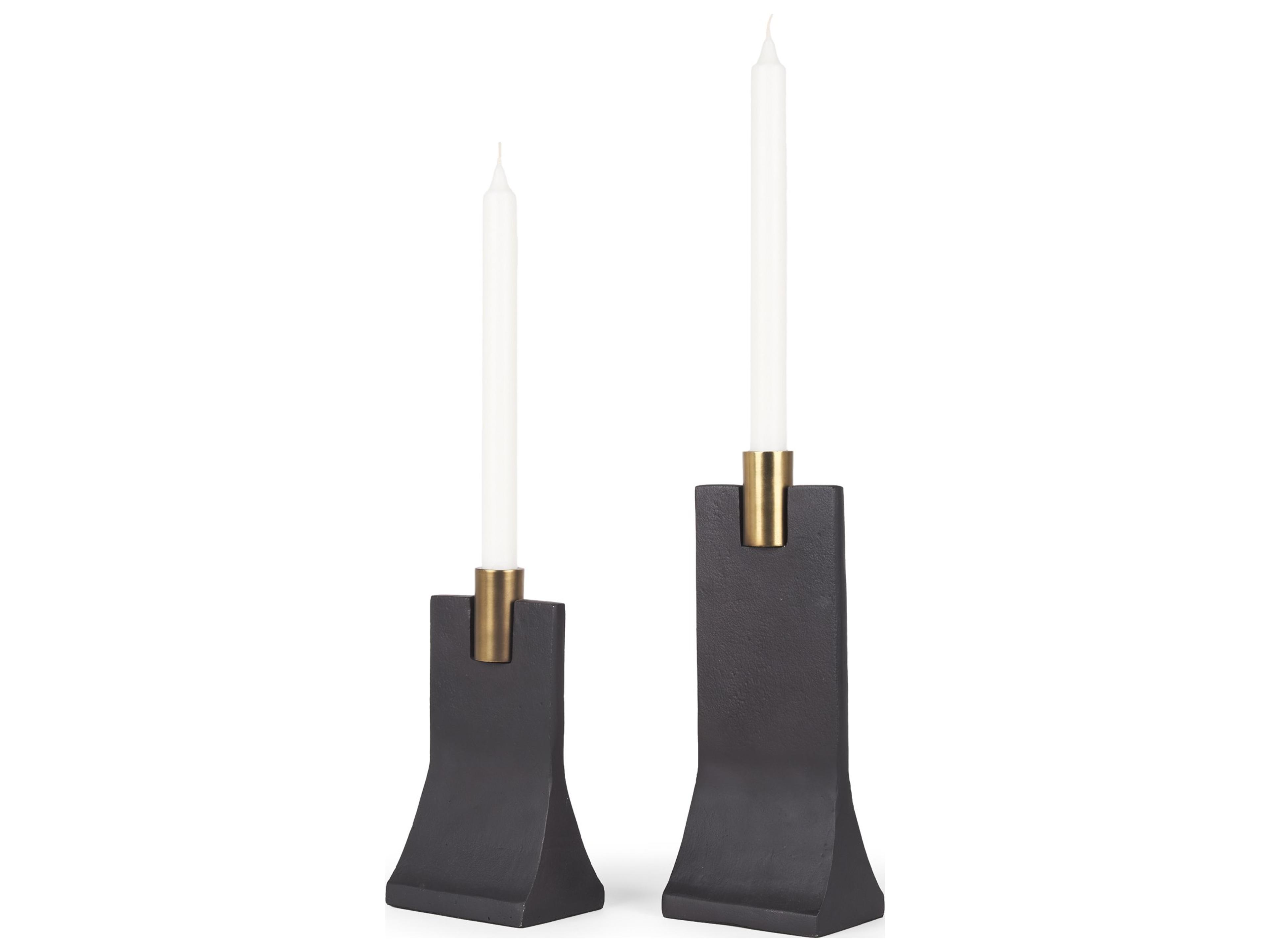 Polli Matte Black w/ Brushed Gold Metal Taper Candleholders (Set of 2)