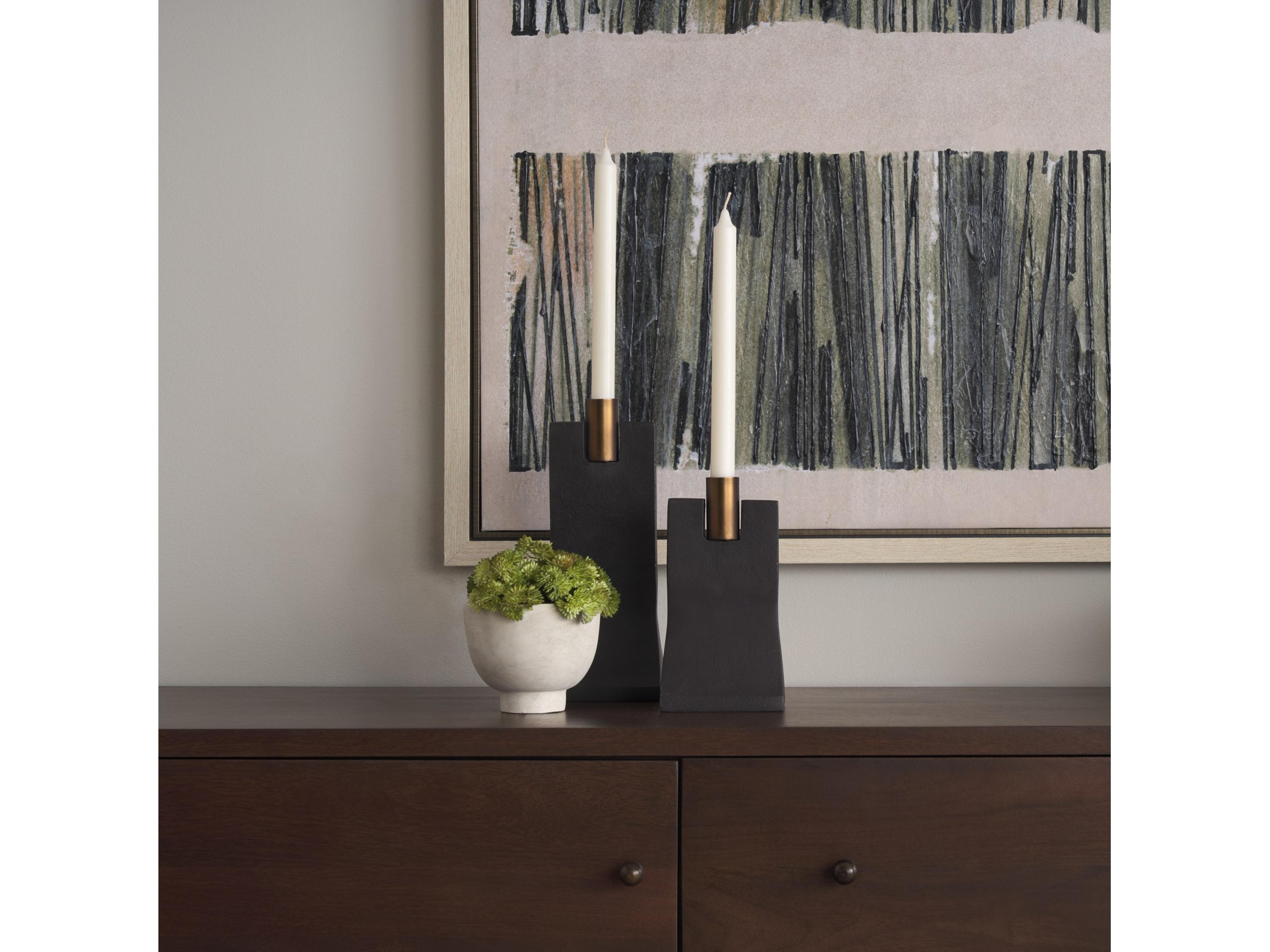 Mercana Polli Matte Black w/ Brushed Gold Metal Taper Candleholders (Set of 2)