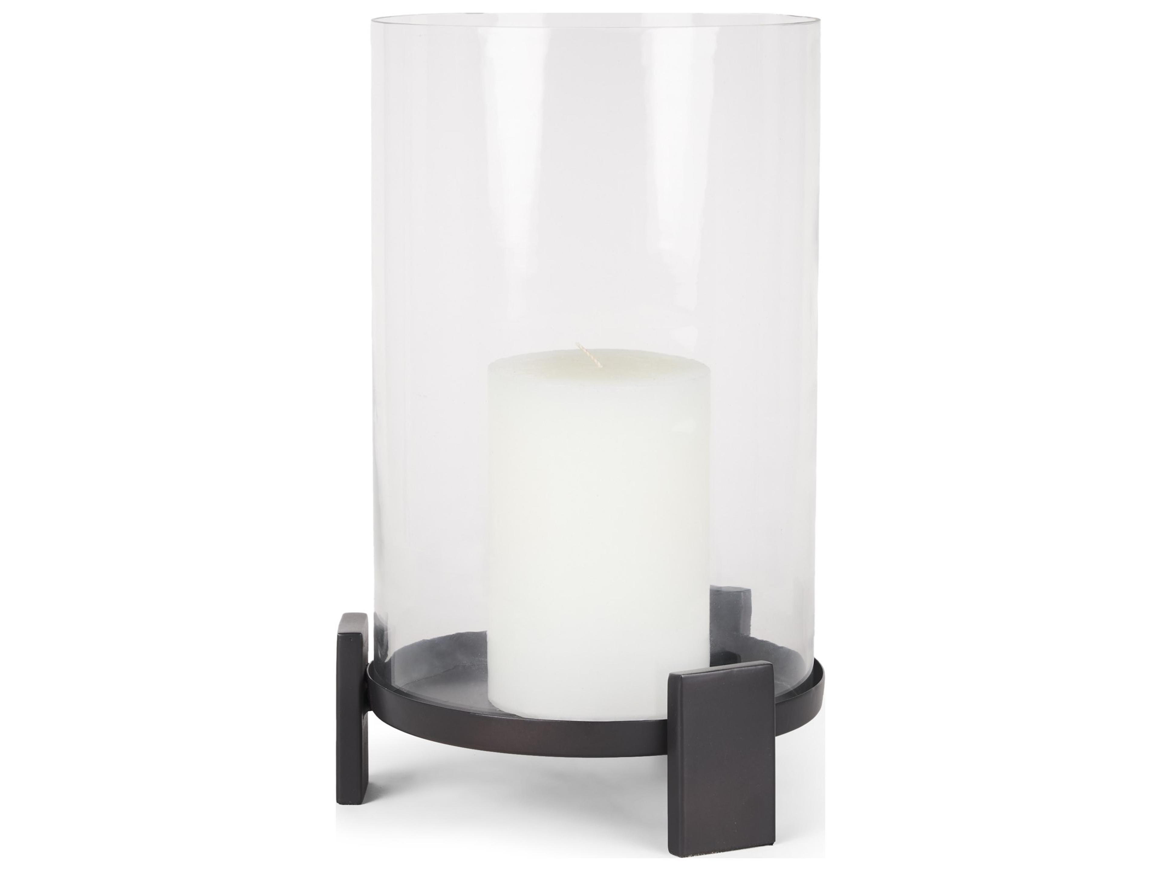 Price Large Matte Black Metal w/ Glass Hurricane Candle Holder