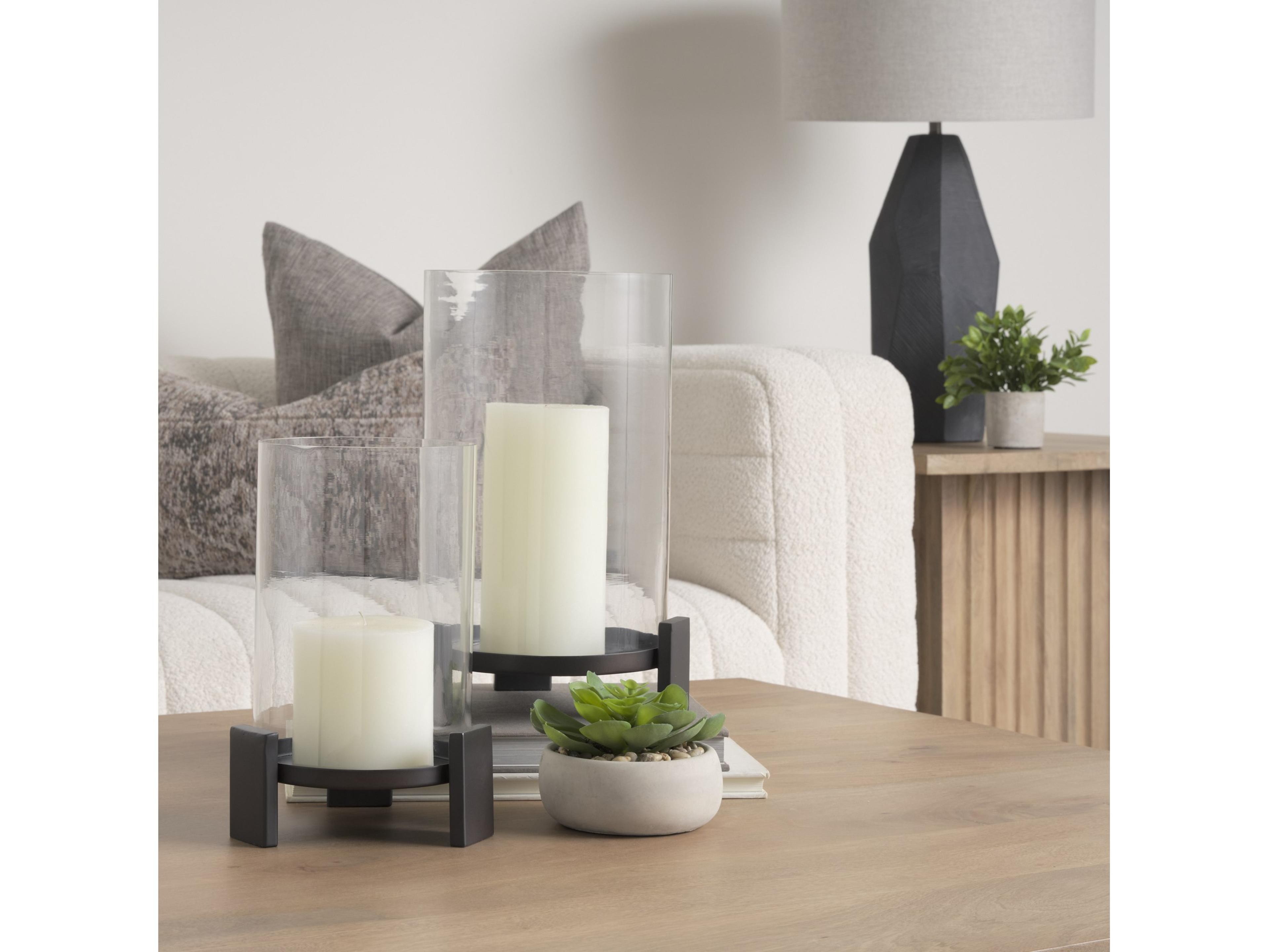 Mercana Price Large Matte Black Metal w/ Glass Hurricane Candle Holder