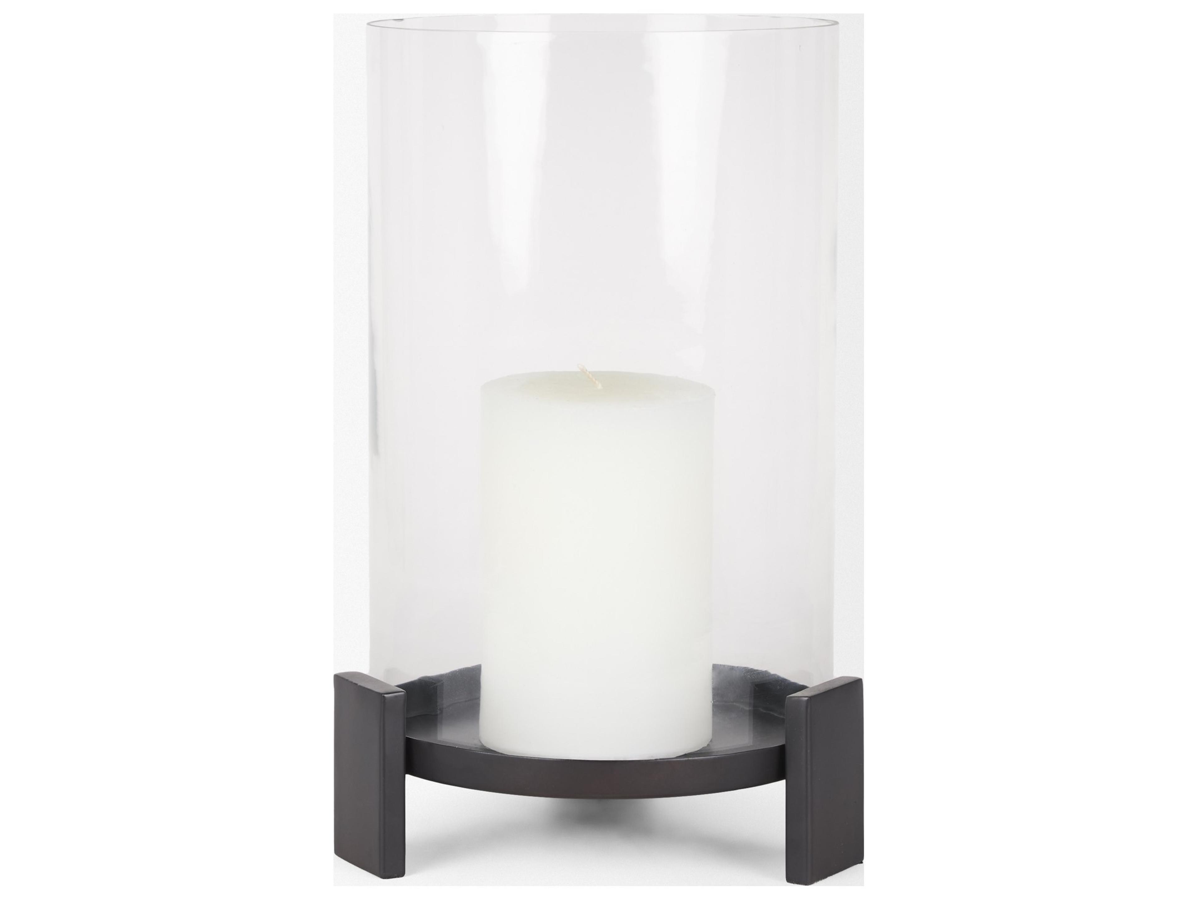 Mercana Price Large Matte Black Metal w/ Glass Hurricane Candle Holder