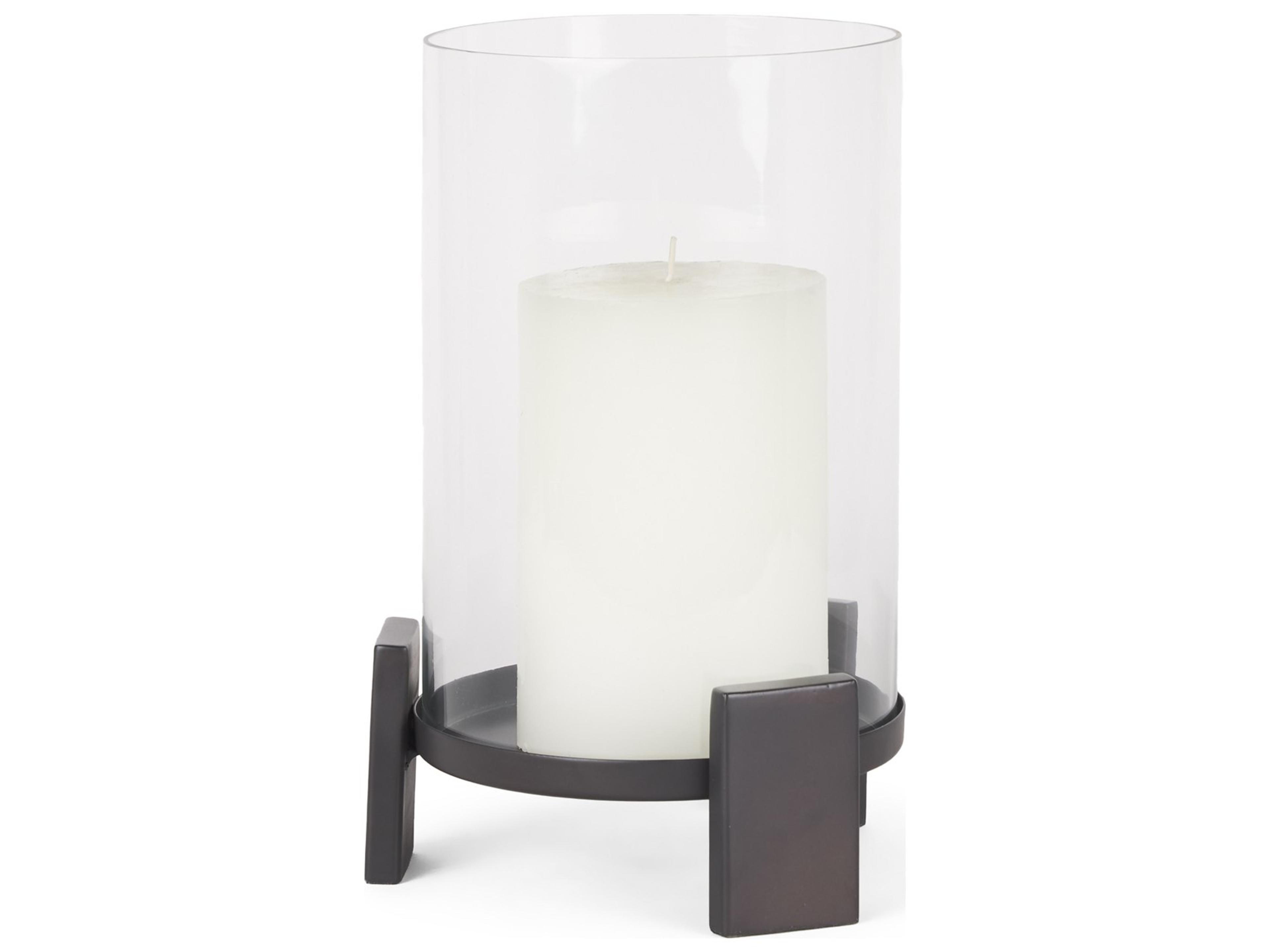 Price Small Matte Black Metal w/ Glass Hurricane Candle Holder