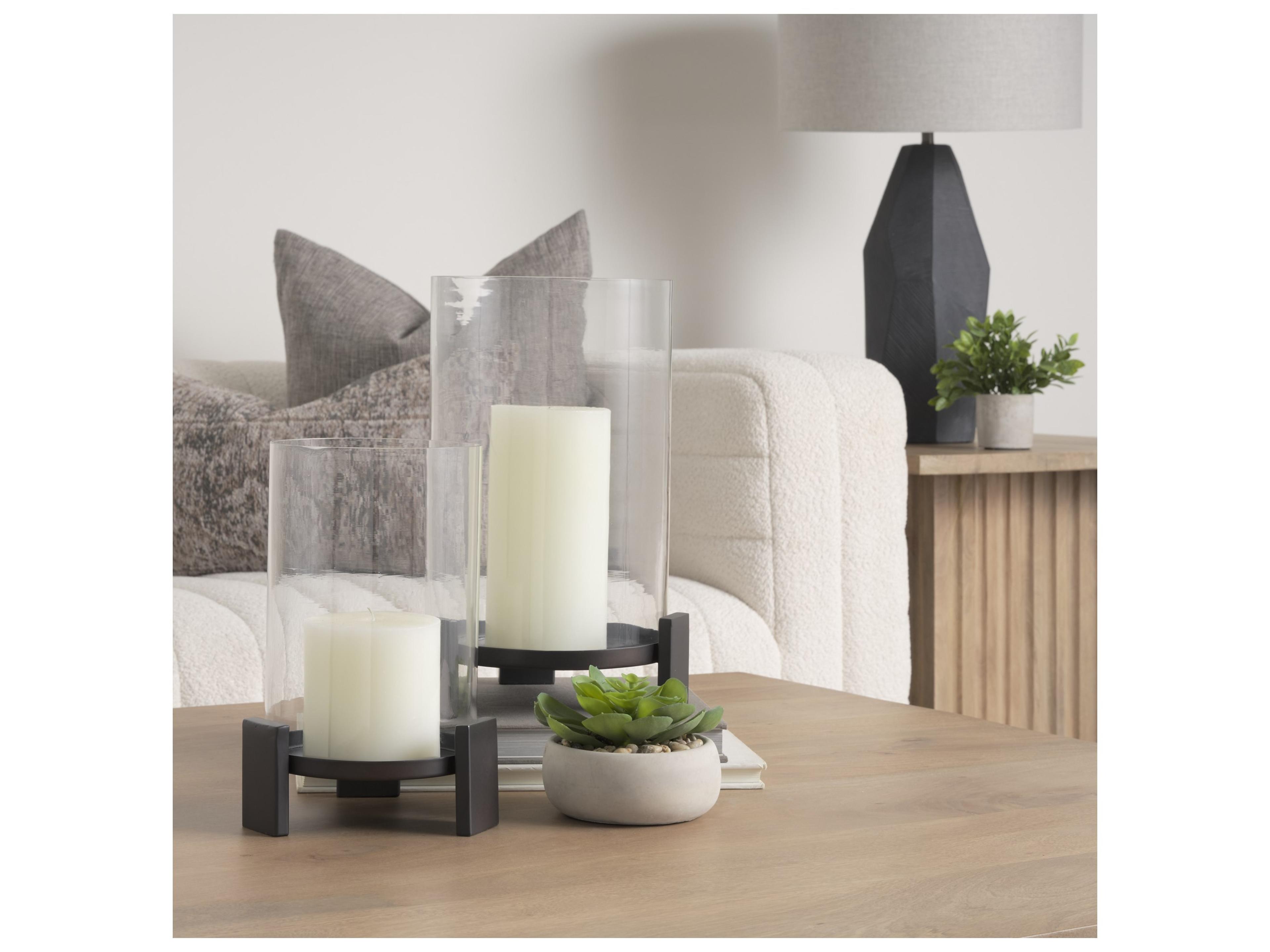 Mercana Price Small Matte Black Metal w/ Glass Hurricane Candle Holder
