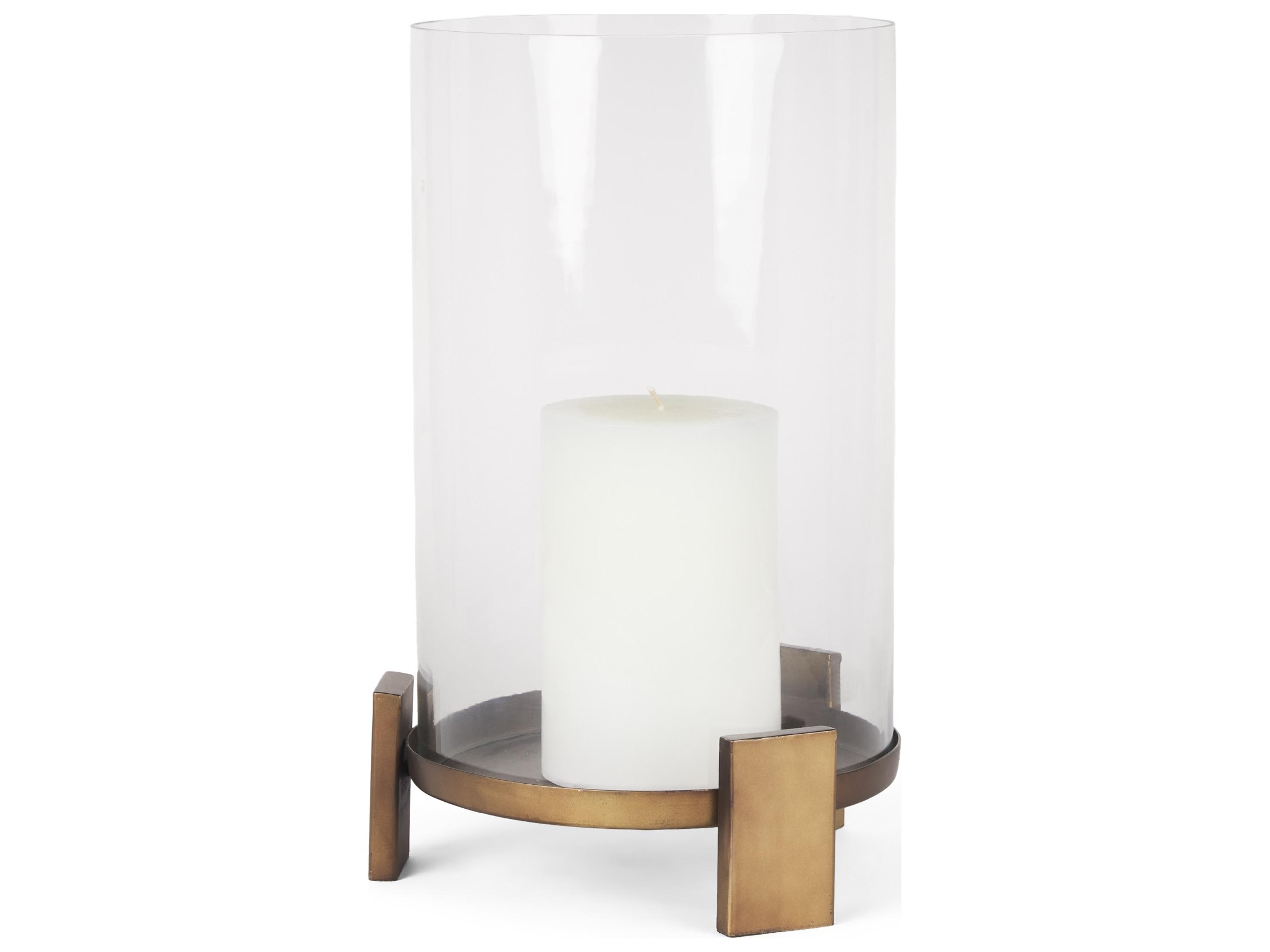 Price Large Antiqued Gold Metal w/ Glass Hurricane Candle Holder