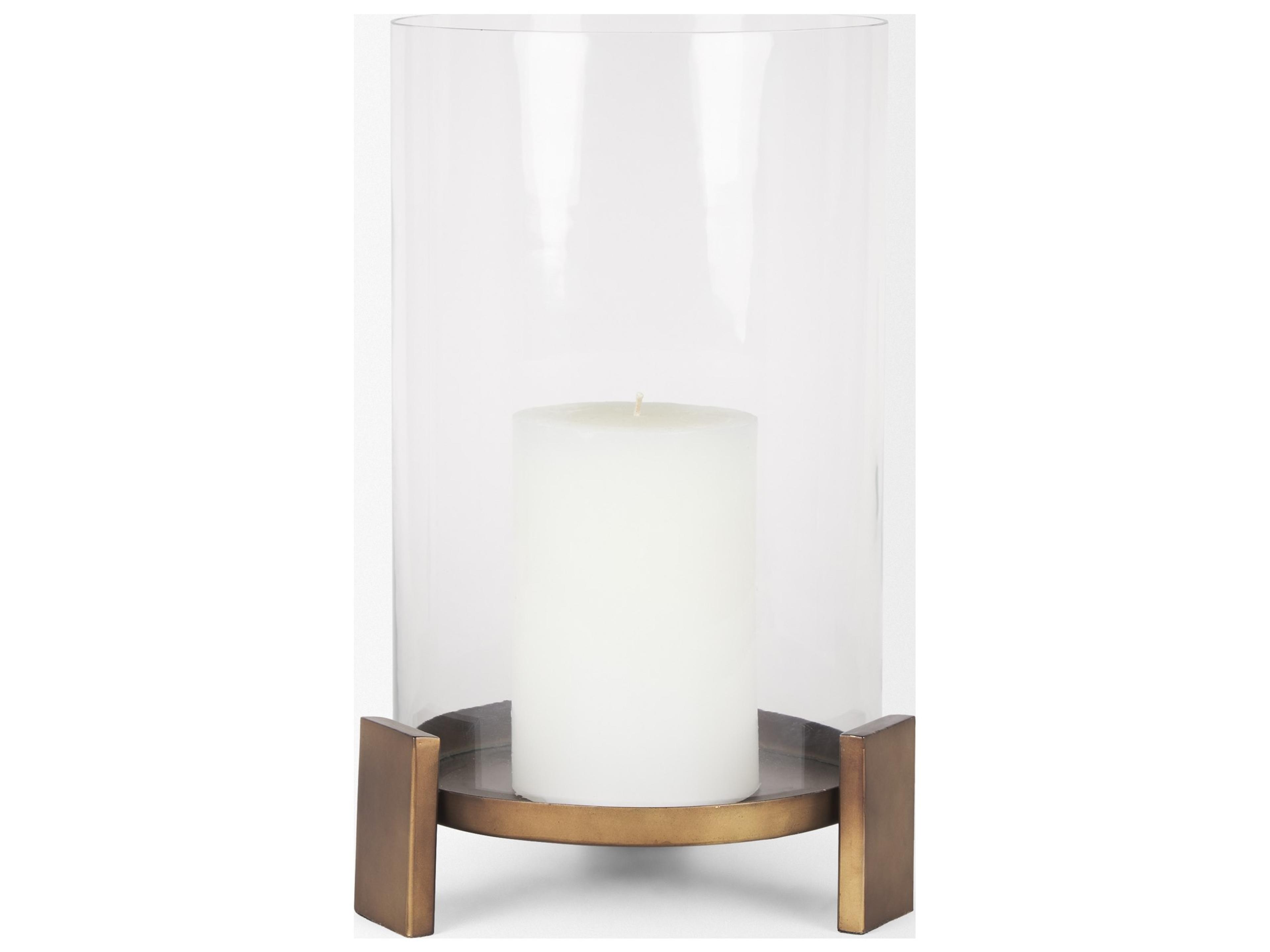 Mercana Price Large Antiqued Gold Metal w/ Glass Hurricane Candle Holder