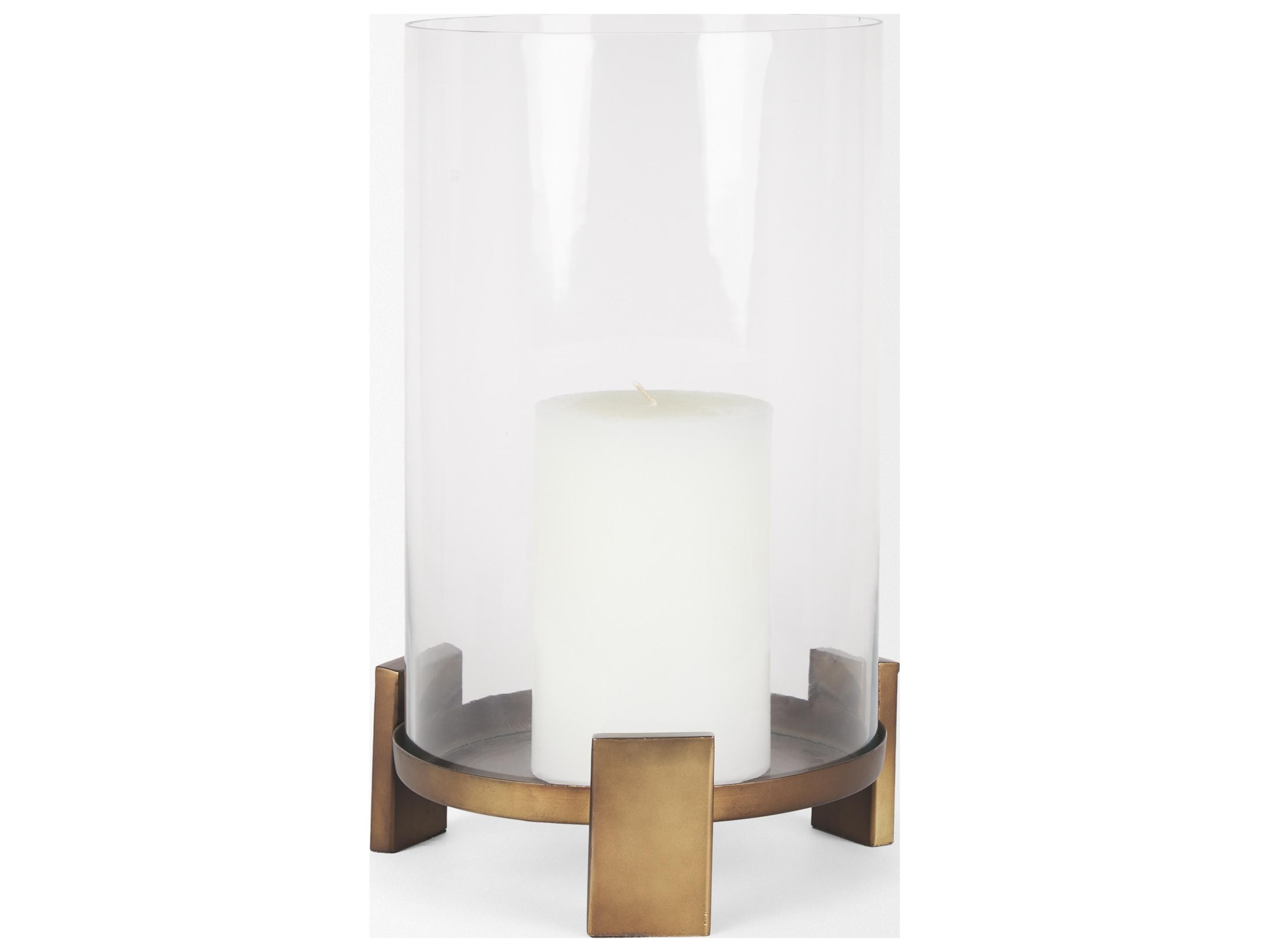 Mercana Price Large Antiqued Gold Metal w/ Glass Hurricane Candle Holder